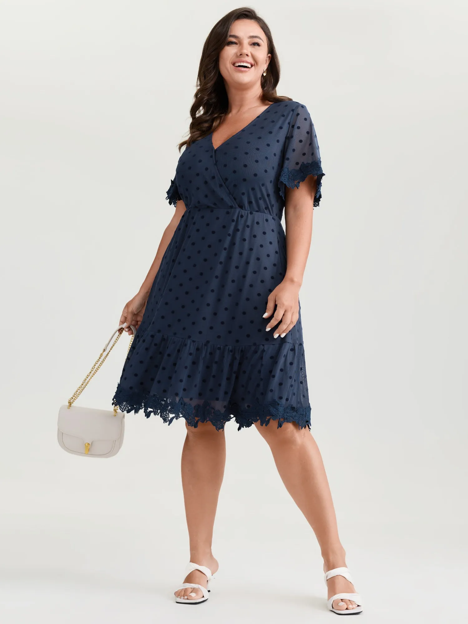 Polka Dot Textured Lace Trim Mini Dress sold by Bloomchic product image thumbnail 3