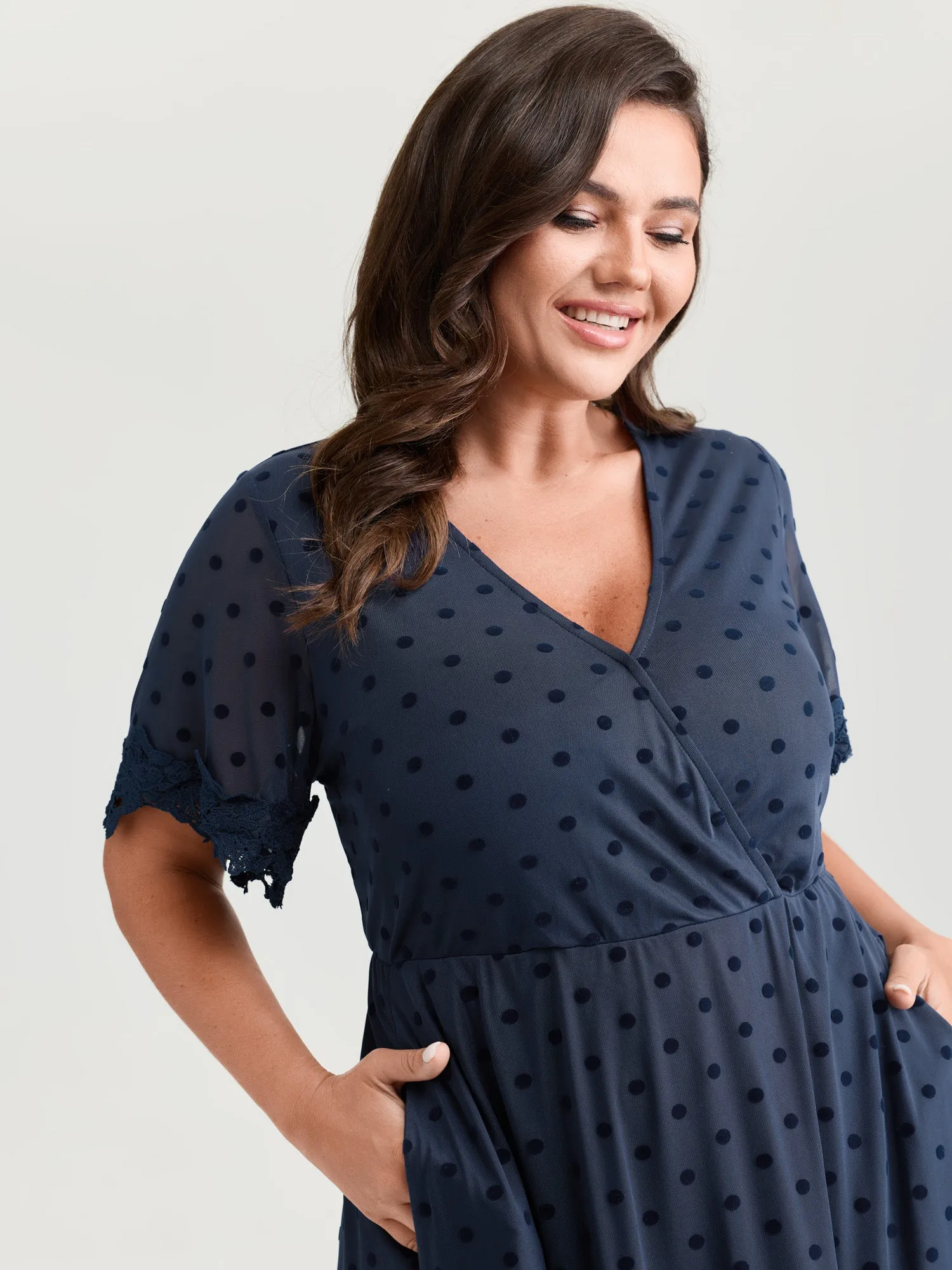 Polka Dot Textured Lace Trim Mini Dress sold by Bloomchic product image thumbnail 2