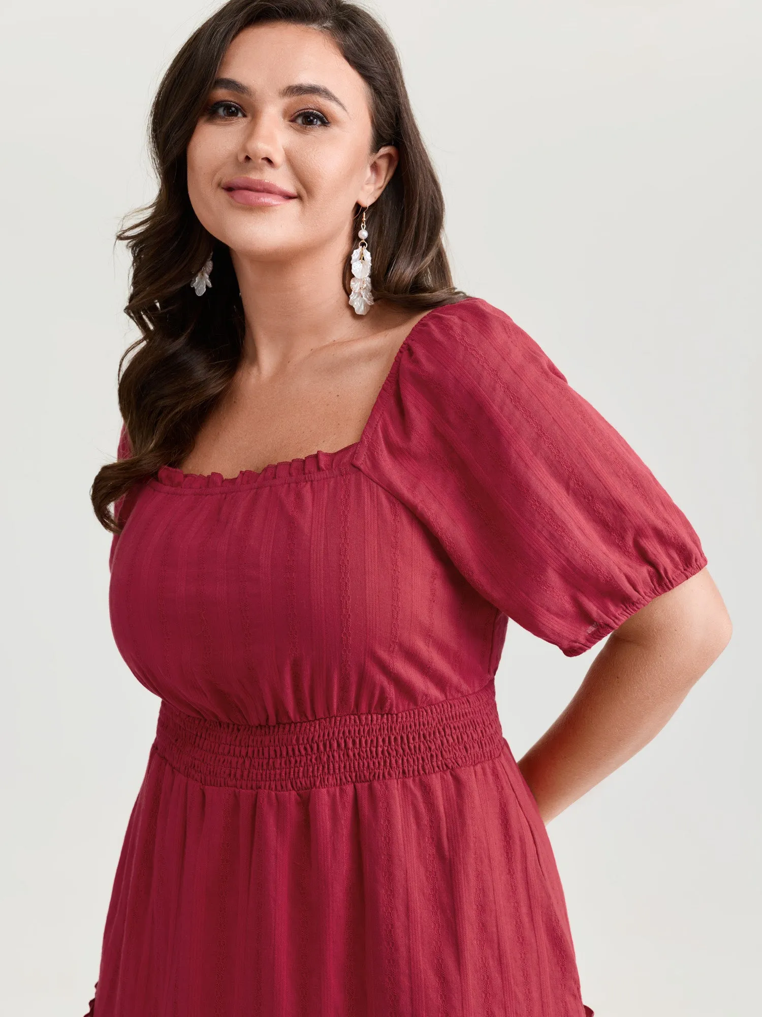 Cotton Textured Cinched-Waist Tiered Midi Dress sold by Bloomchic product image thumbnail 2