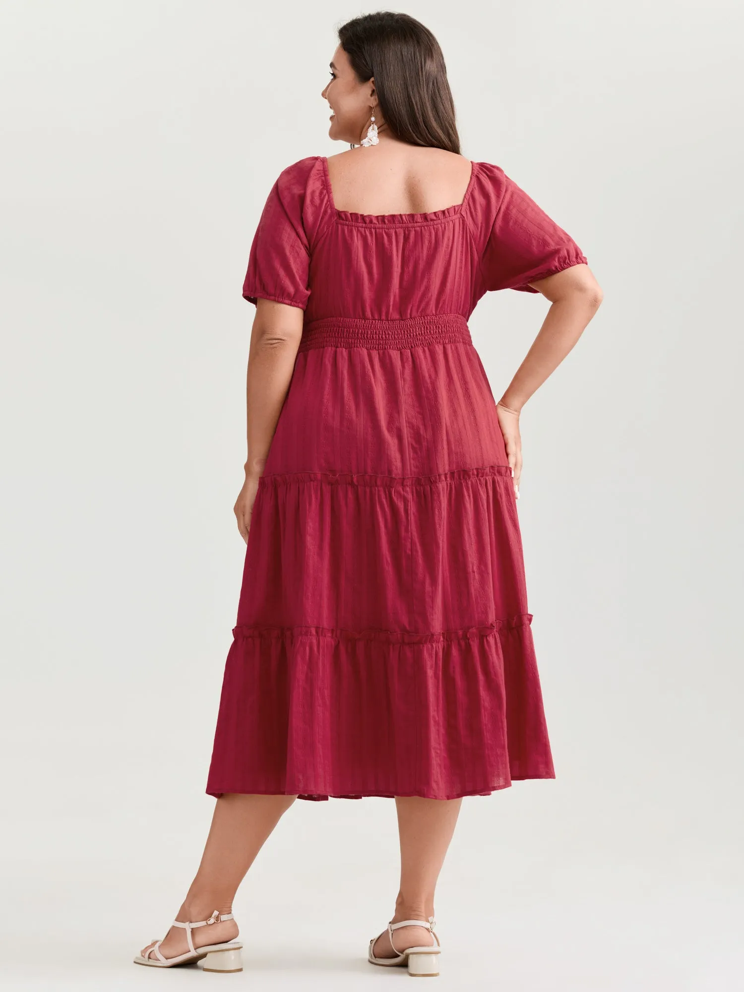 Cotton Textured Cinched-Waist Tiered Midi Dress sold by Bloomchic product image thumbnail 4