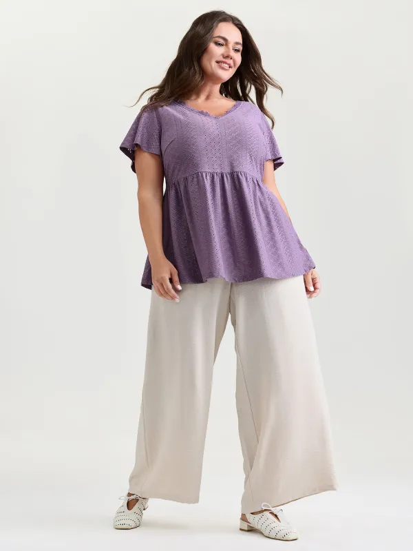 Textured Lace Trim V-Neckline T-Shirt sold by Bloomchic