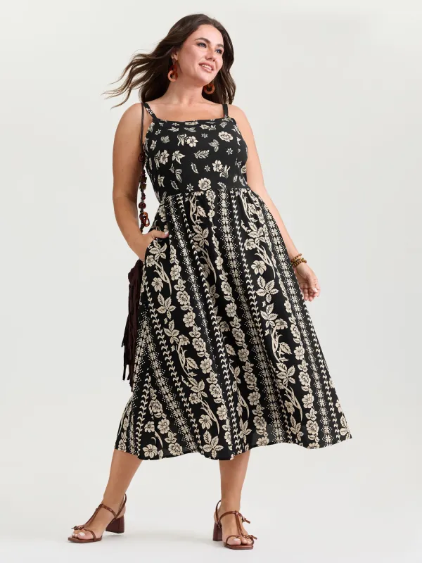 Monochrome Boho Print Pockets Midi Dress made by Bloomchic