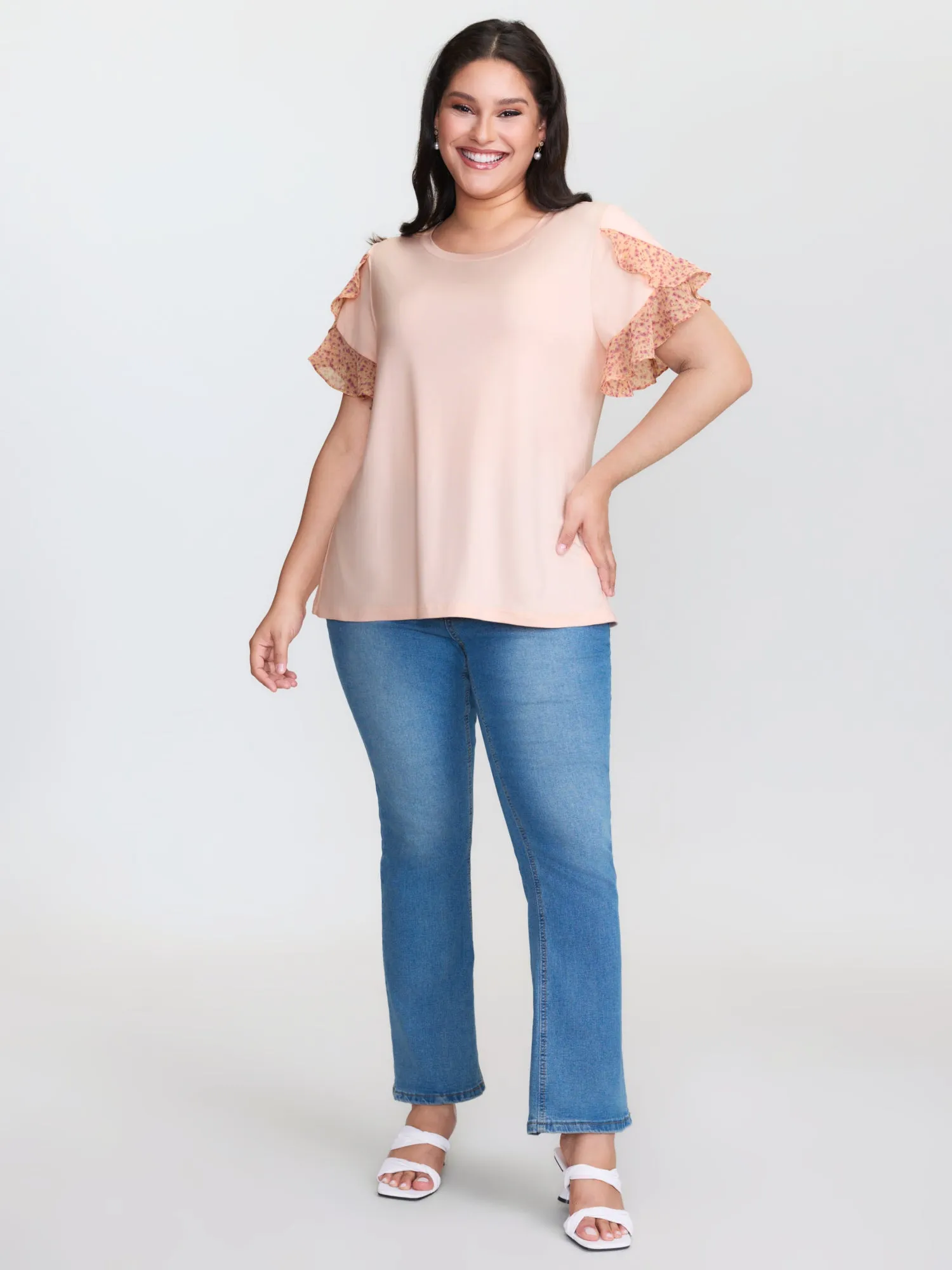 Floral Ruffled Sleeve Knit Top sold by Bloomchic product image thumbnail 3