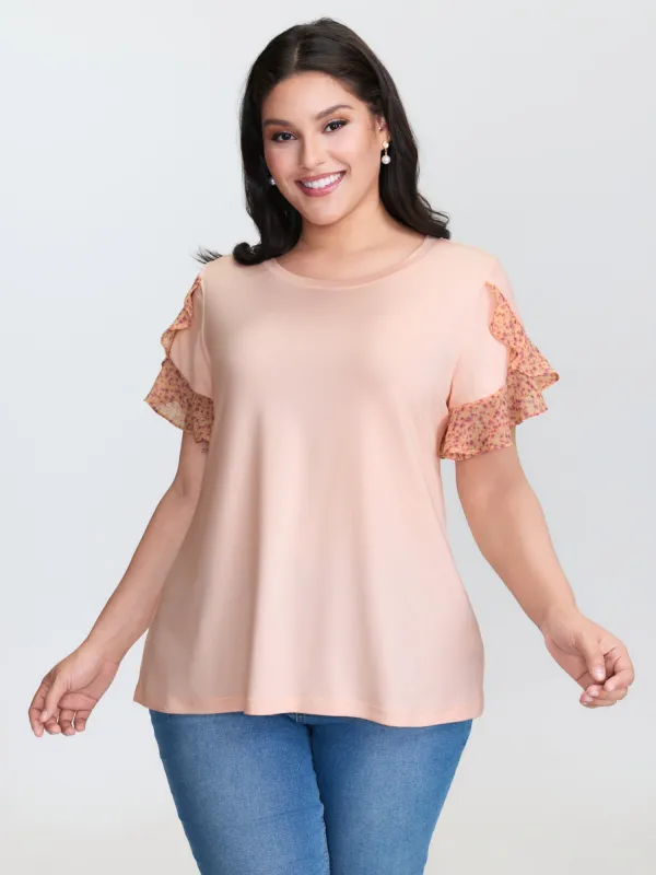 Floral Ruffled Sleeve Knit Top made by Bloomchic
