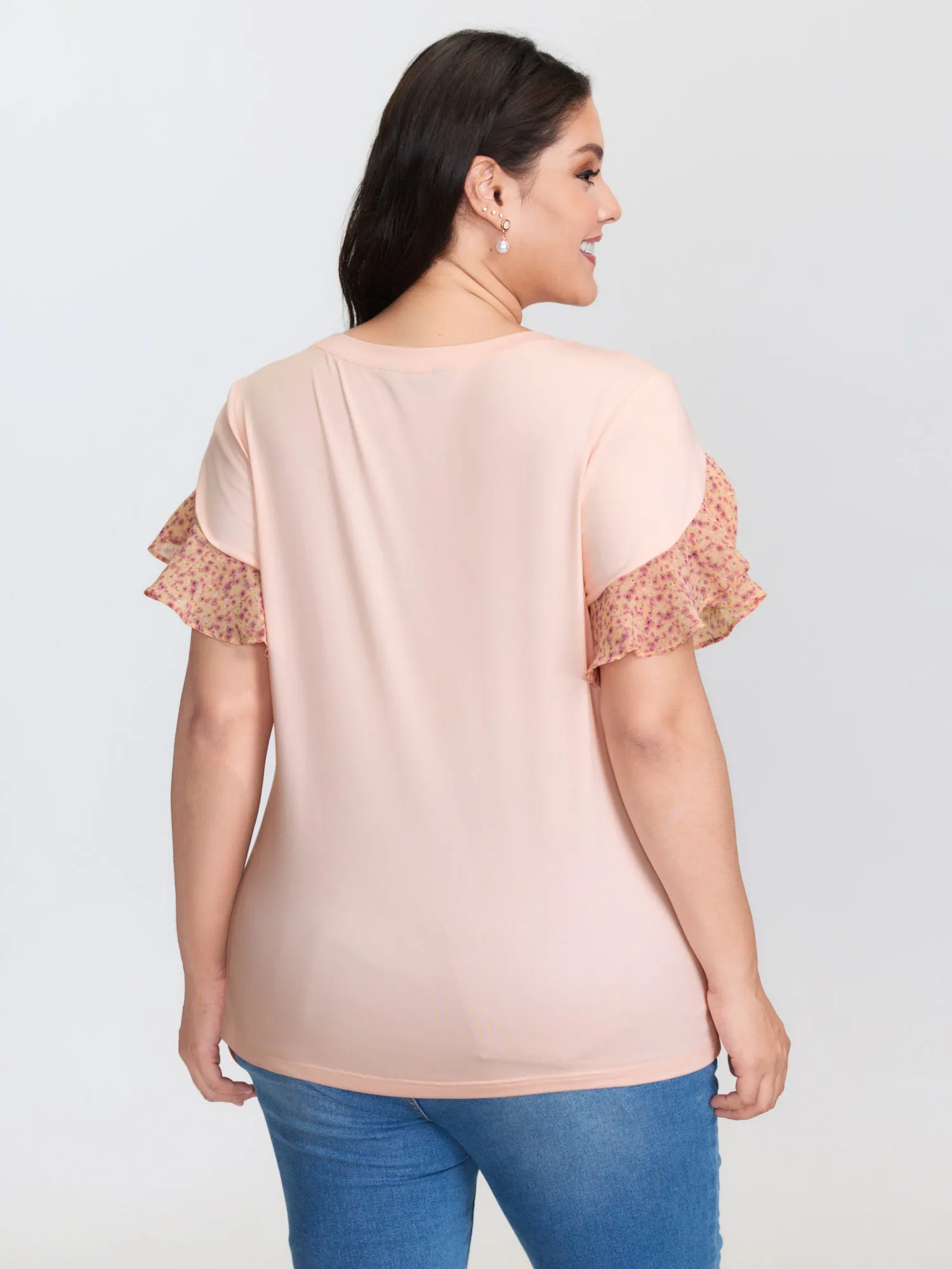 Floral Ruffled Sleeve Knit Top sold by Bloomchic product image thumbnail 4