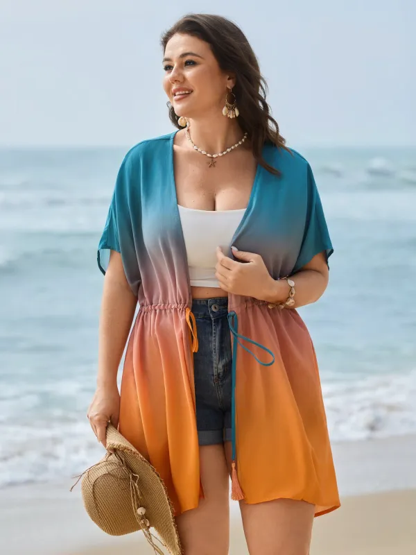 Supersoft Color Gradient Waist-Tie Kimono made by Bloomchic