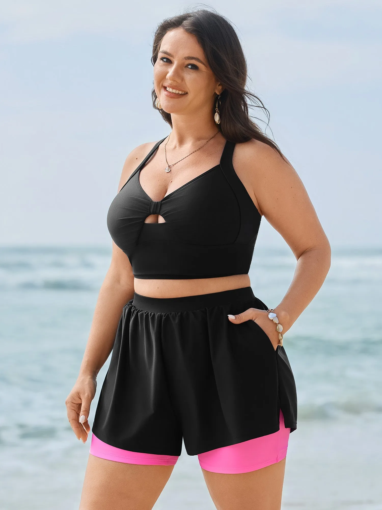 Color Contrast Layered Hem Pockets Swim Bottoms sold by Bloomchic product image thumbnail 2