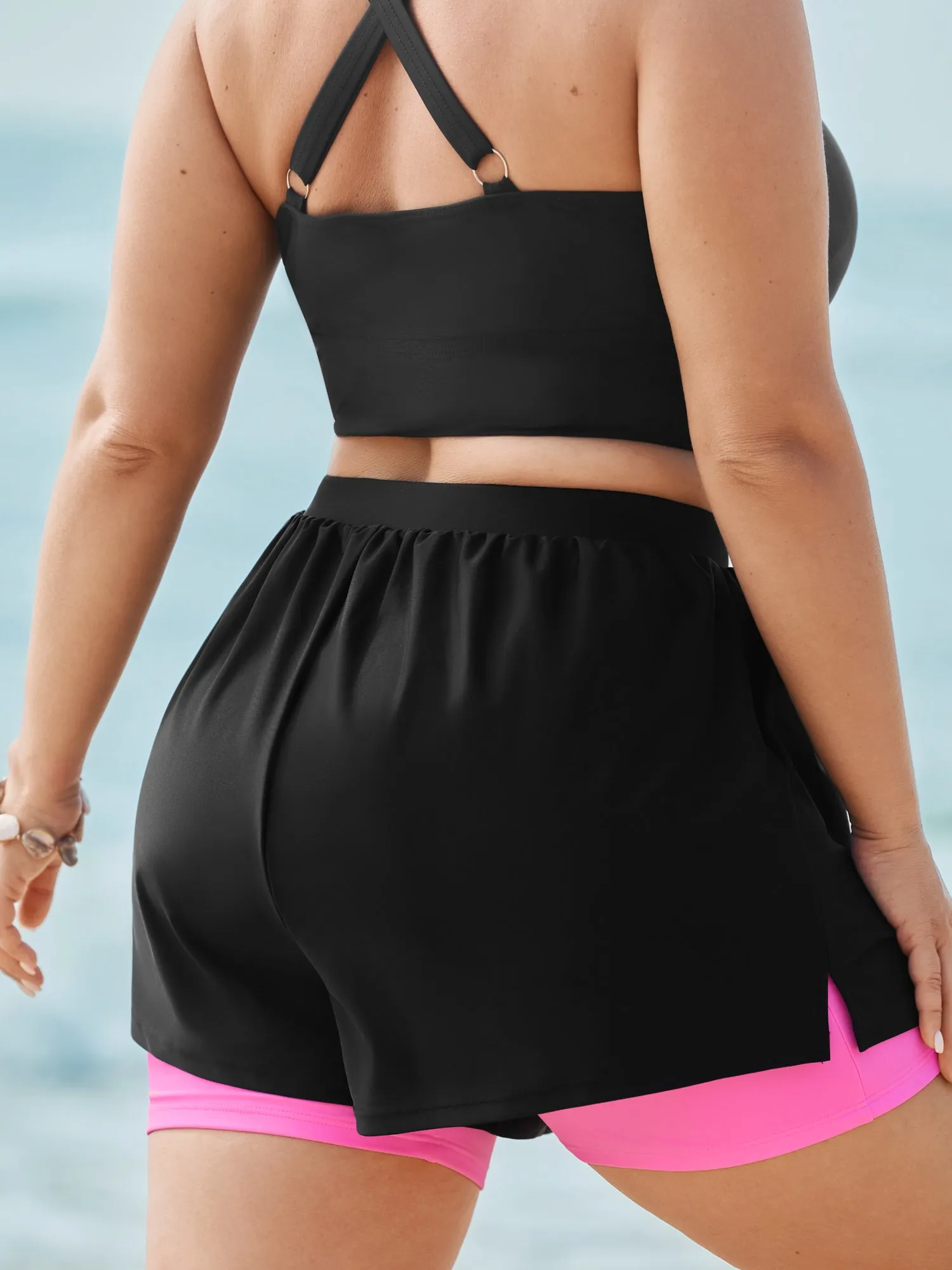 Color Contrast Layered Hem Pockets Swim Bottoms sold by Bloomchic product image thumbnail 4
