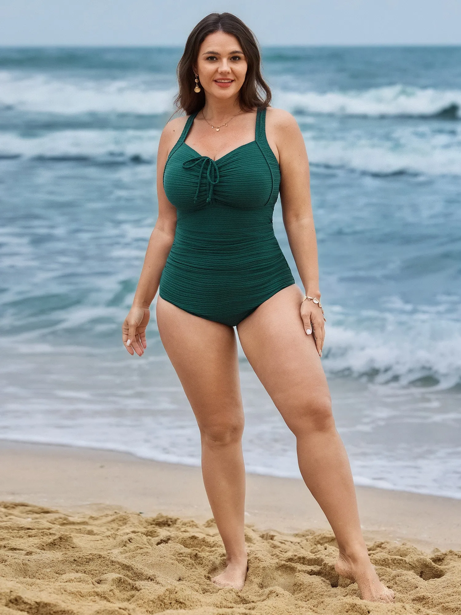 Ruched Drawstring Front Shirred One-Piece Swimsuit sold by Bloomchic product image thumbnail 3