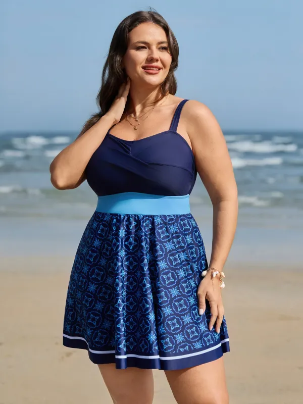 Anti-Float Tie Geometric Print Swim Dress made by Bloomchic