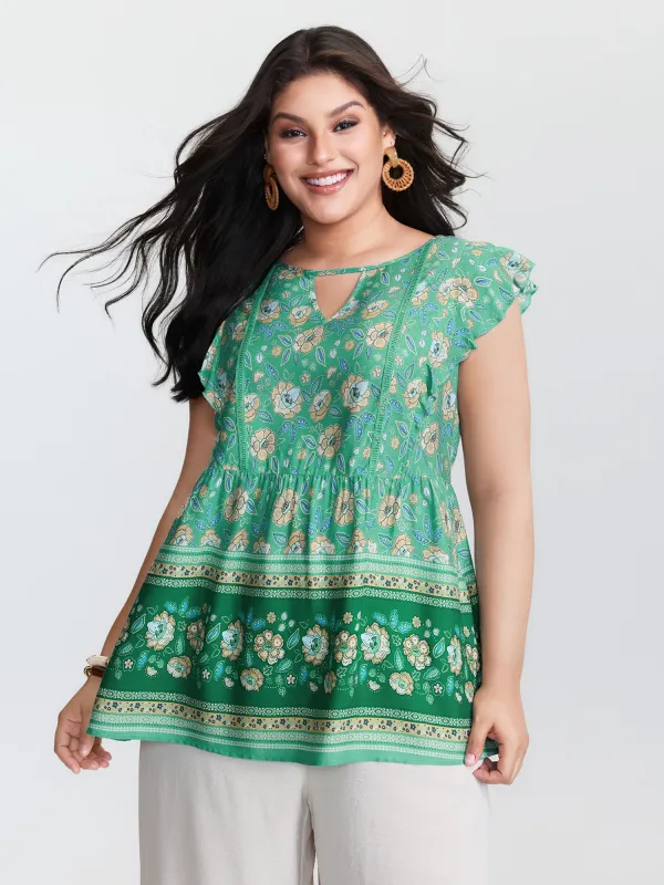 Supersoft Floral Print Keyhole Neck Blouse sold by Bloomchic