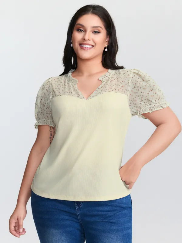 Stretchy Sheer Drawstring Neckline Top made by Bloomchic