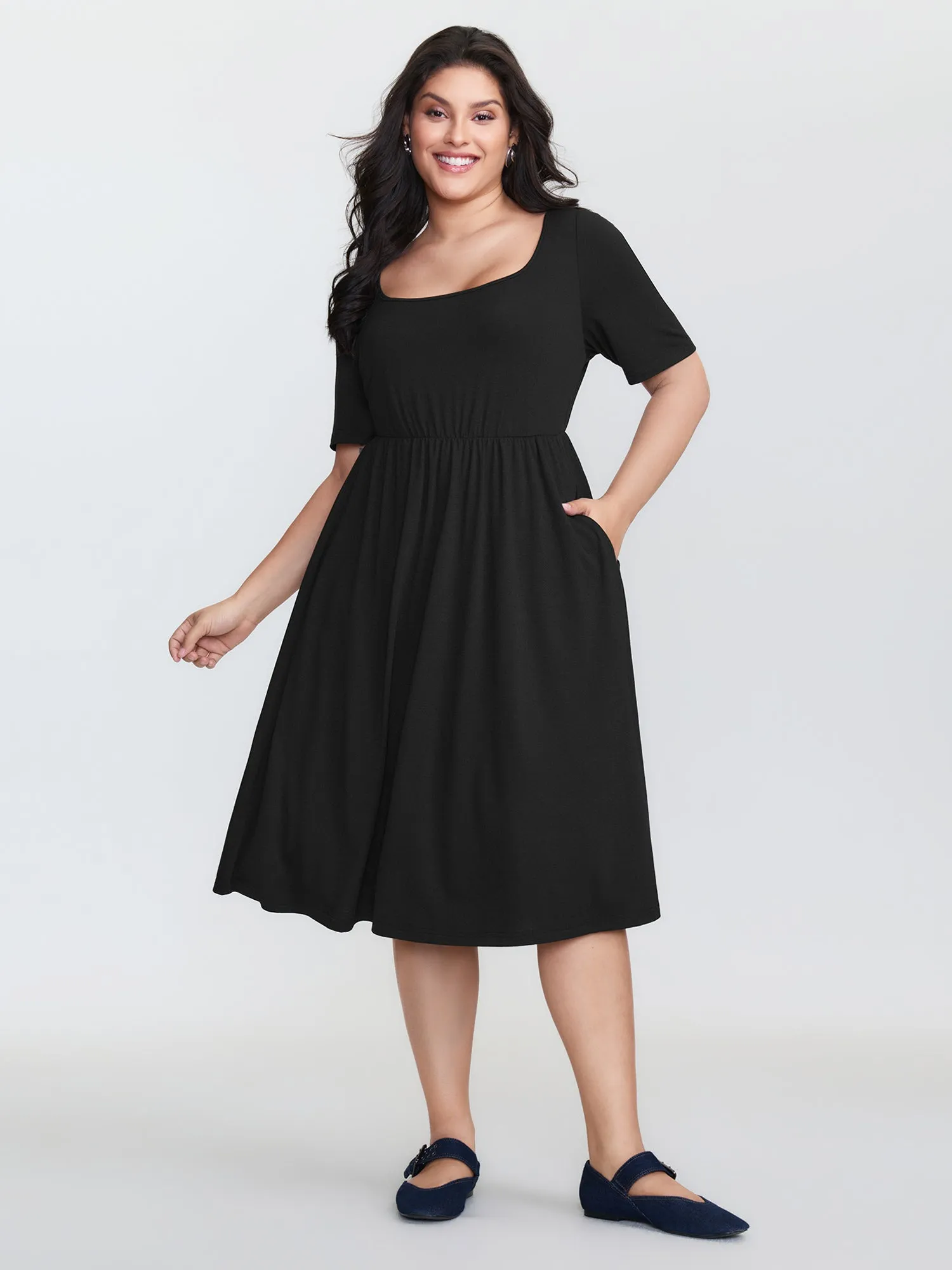 Supersoft Round Neckline Plain Midi Dress sold by Bloomchic product image thumbnail 3
