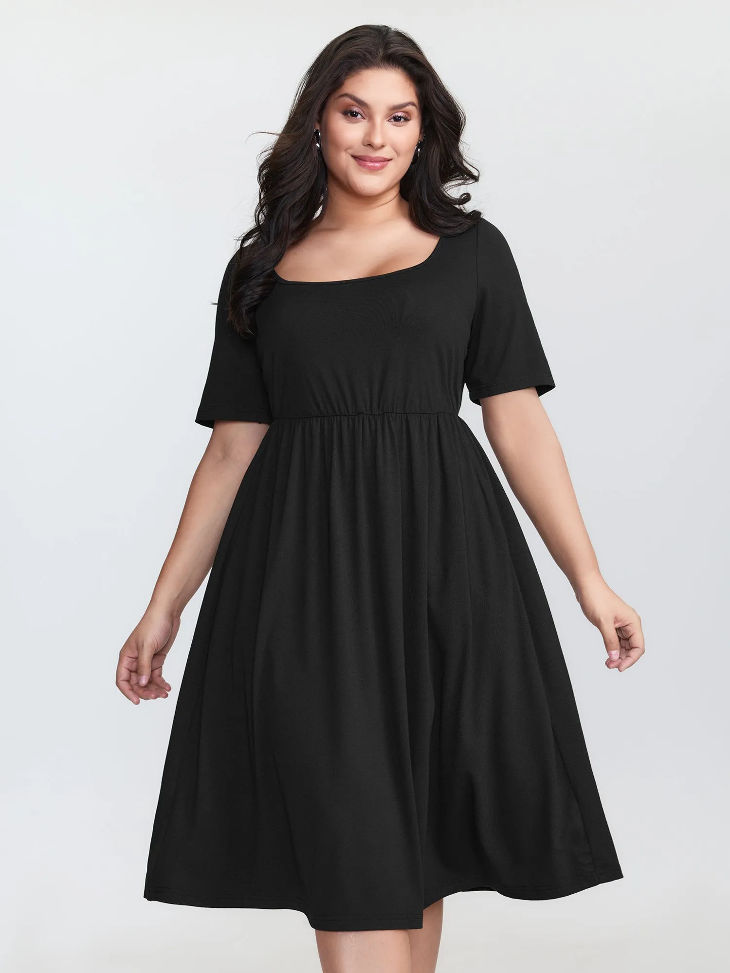 Supersoft Round Neckline Plain Midi Dress sold by Bloomchic