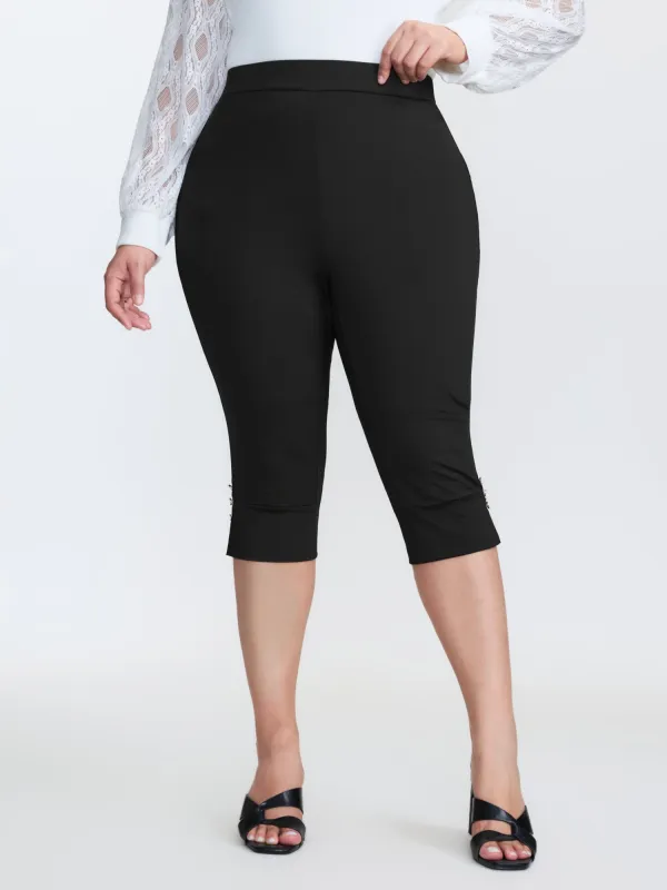 Stretchy Button Split Hem Leggings made by Bloomchic