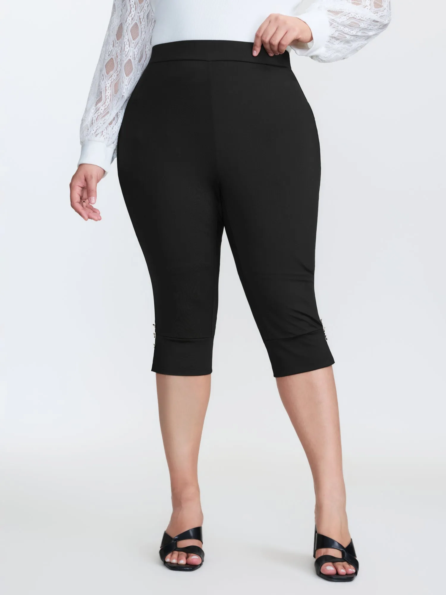 Stretchy Button Split Hem Leggings sold by Bloomchic