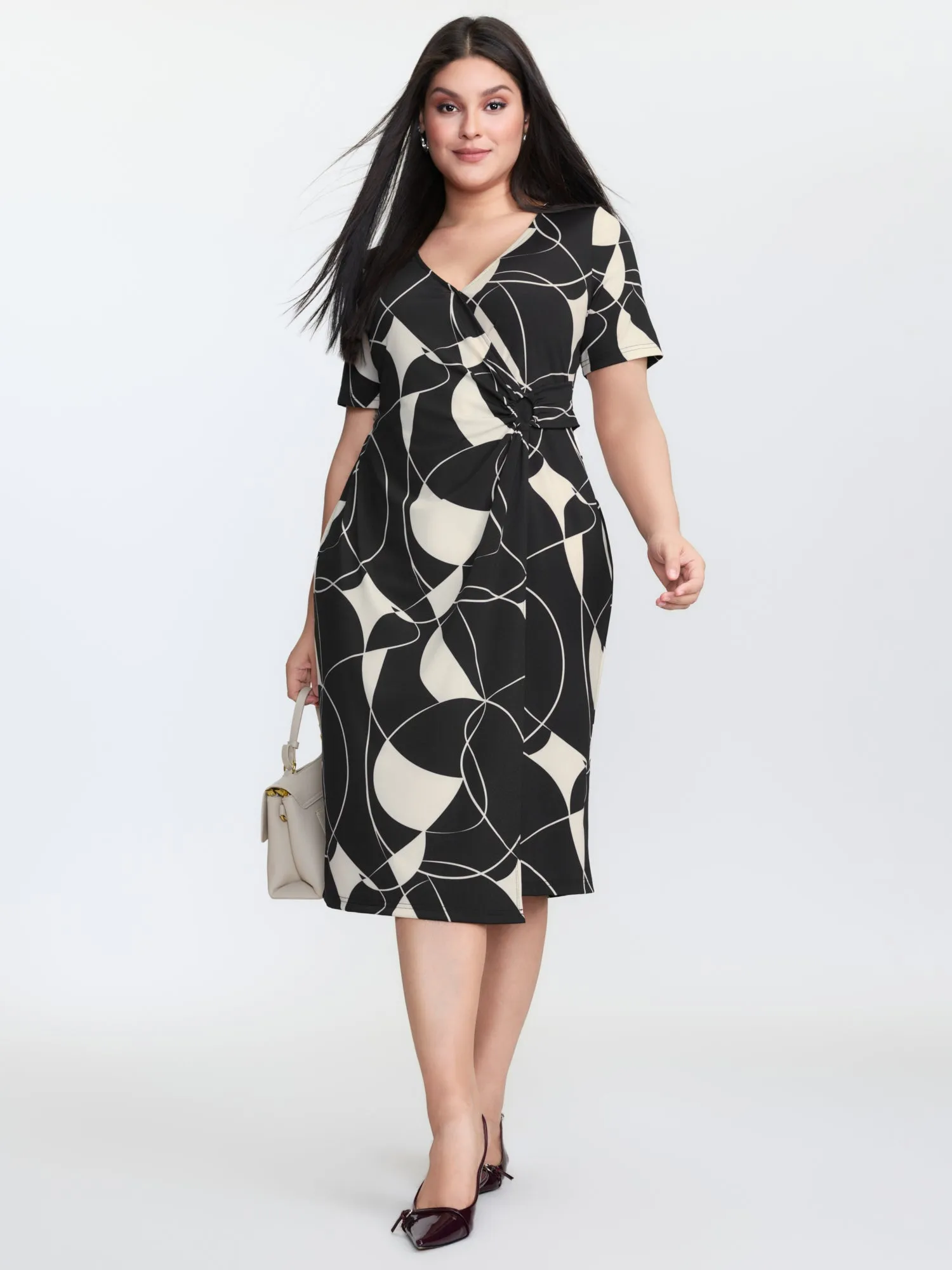 Geometric Print Stretchy Knotted Midi Dress sold by Bloomchic product image thumbnail 3