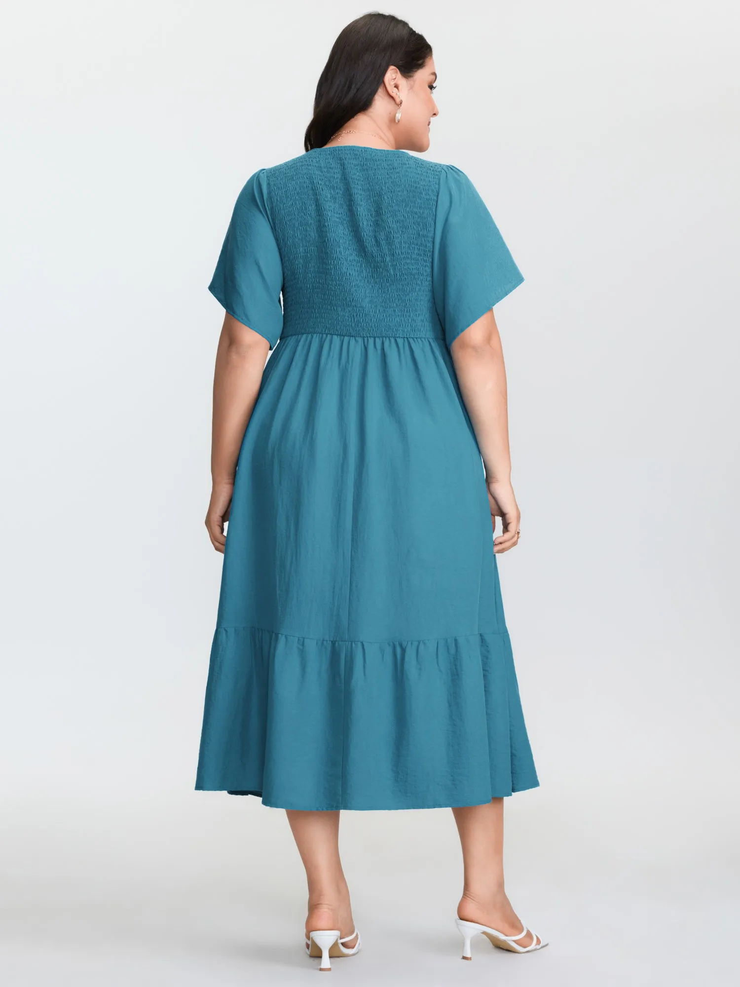 Shirred Bodice Ruffled Hem Midi Dress sold by Bloomchic product image thumbnail 4