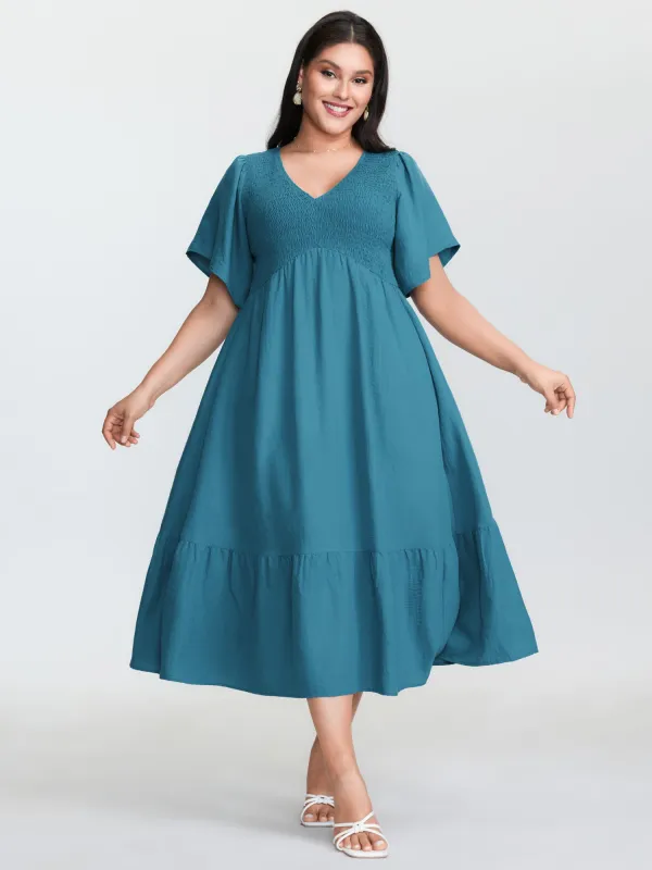 Shirred Bodice Ruffled Hem Midi Dress made by Bloomchic