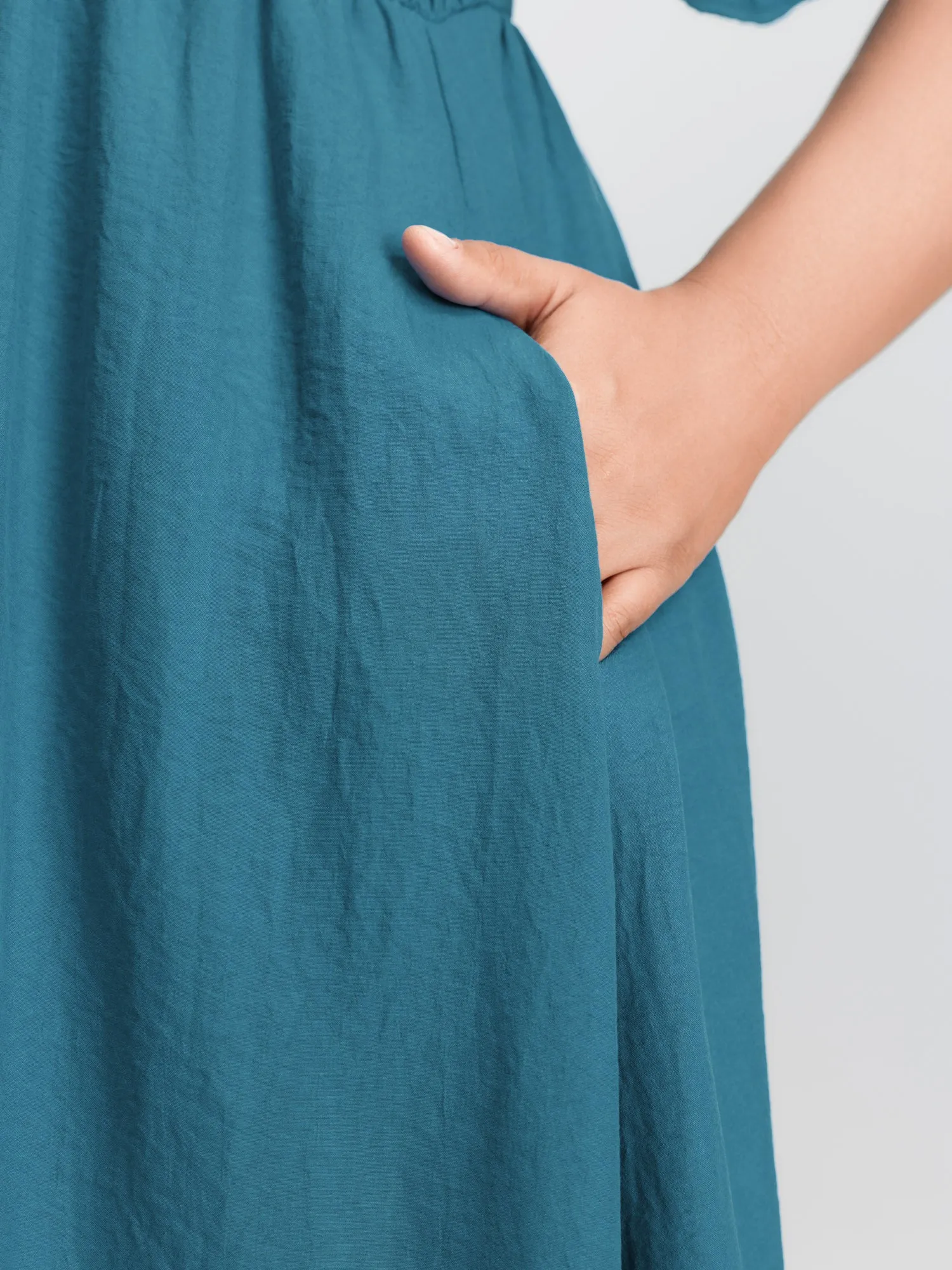 Shirred Bodice Ruffled Hem Midi Dress sold by Bloomchic product image thumbnail 3