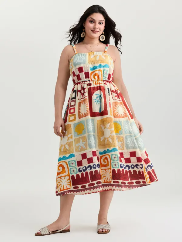 Playful Collage Print Cami Midi Dress made by Bloomchic