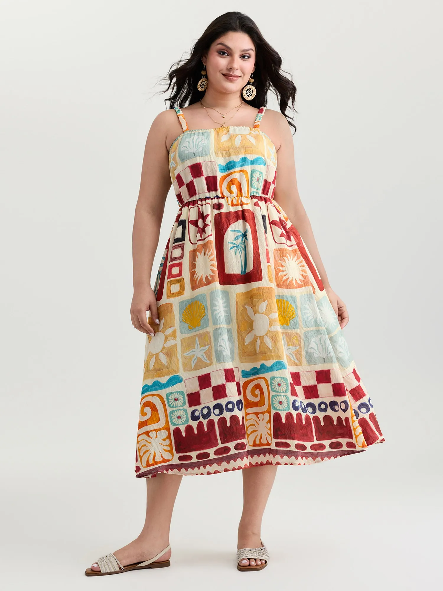 Playful Collage Print Cami Midi Dress sold by Bloomchic