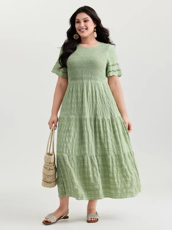 Shirred Lace Flounce Sleeve Tiered Maxi Dress made by Bloomchic