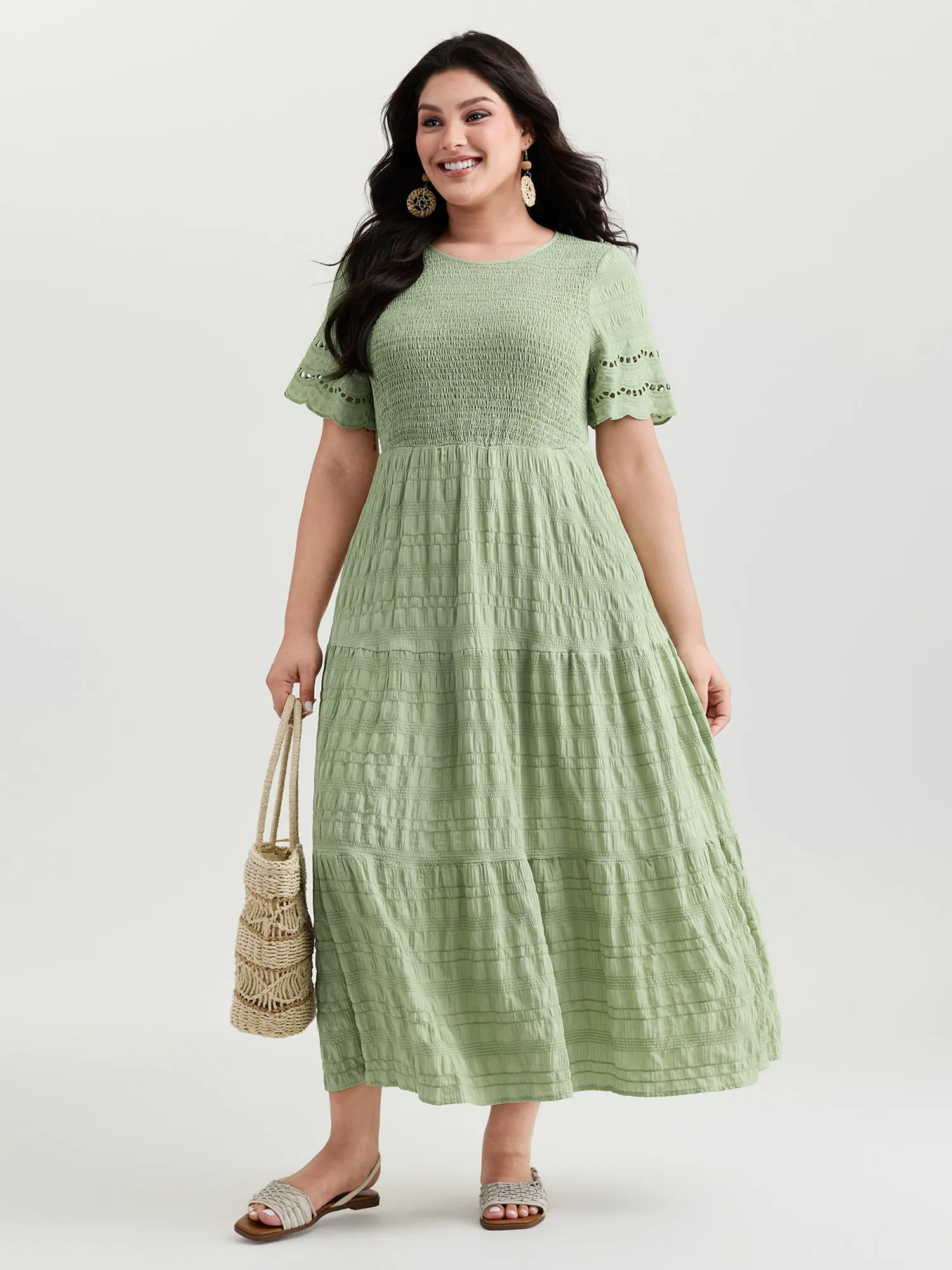 Shirred Lace Flounce Sleeve Tiered Maxi Dress sold by Bloomchic