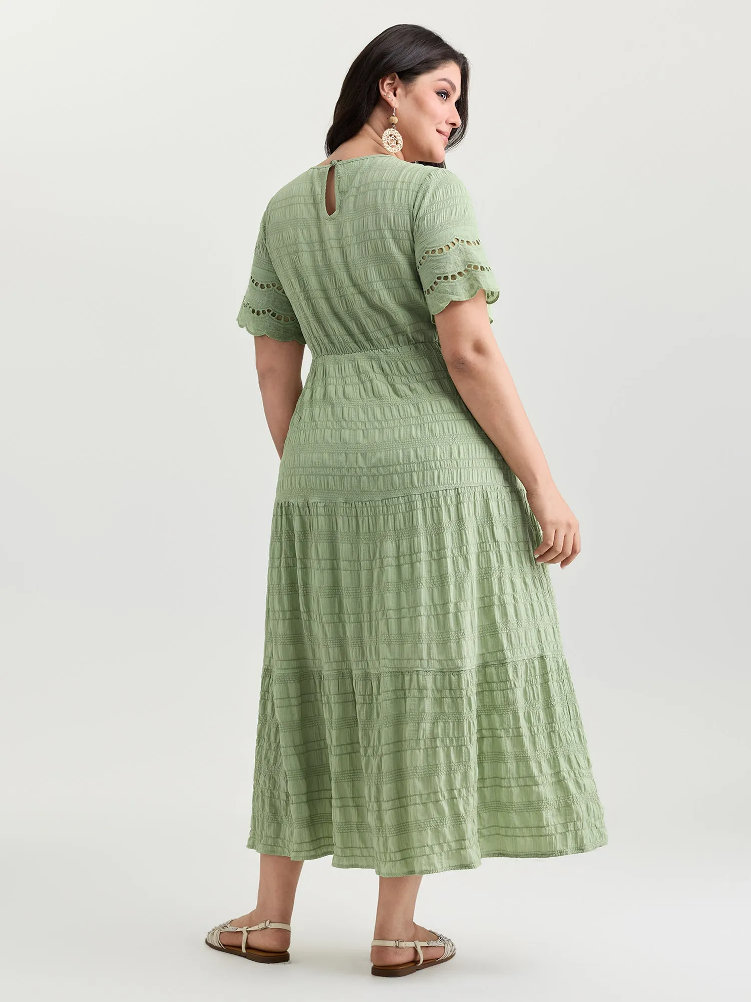 Shirred Lace Flounce Sleeve Tiered Maxi Dress sold by Bloomchic product image thumbnail 4