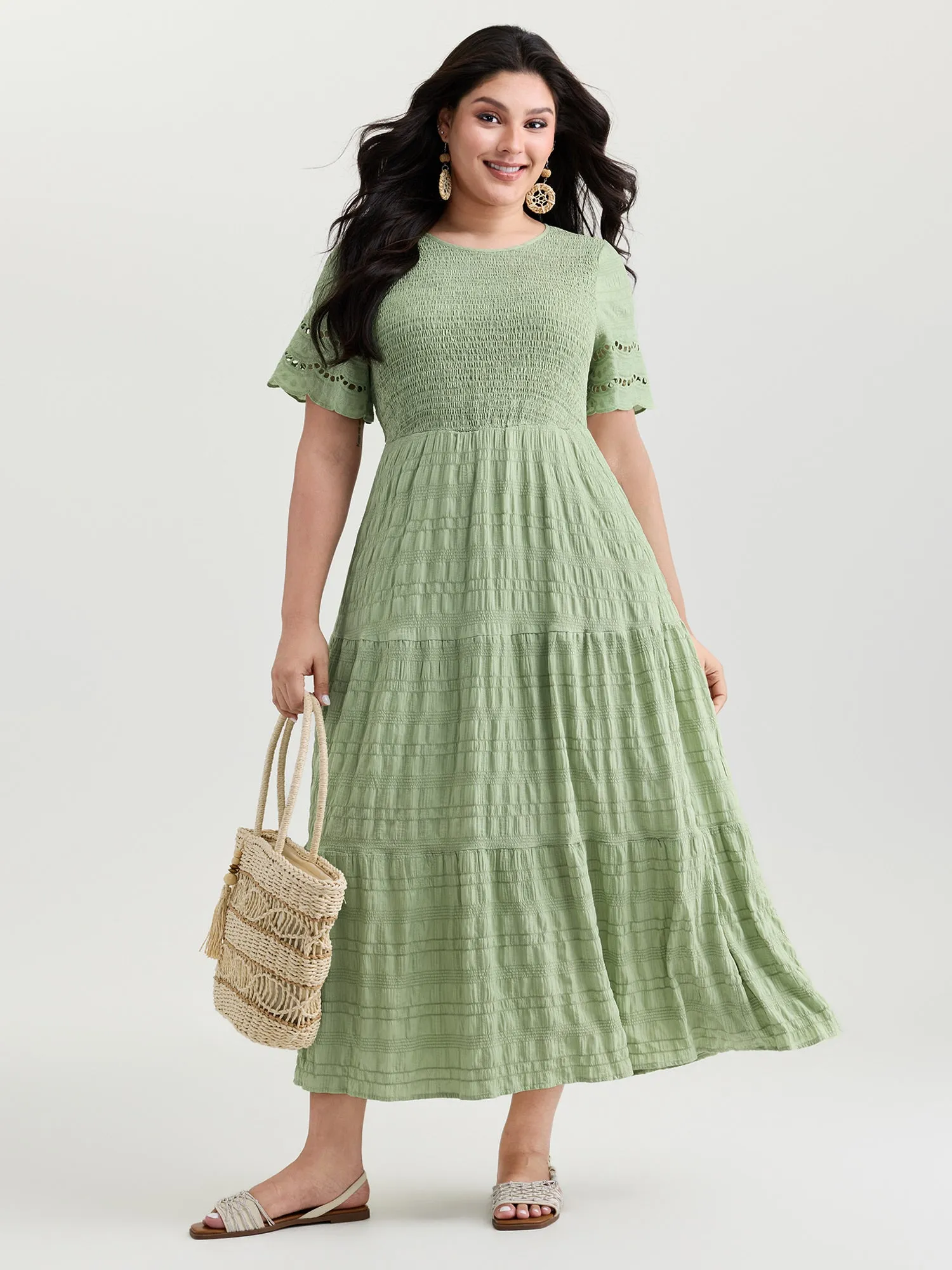 Shirred Lace Flounce Sleeve Tiered Maxi Dress sold by Bloomchic product image thumbnail 3