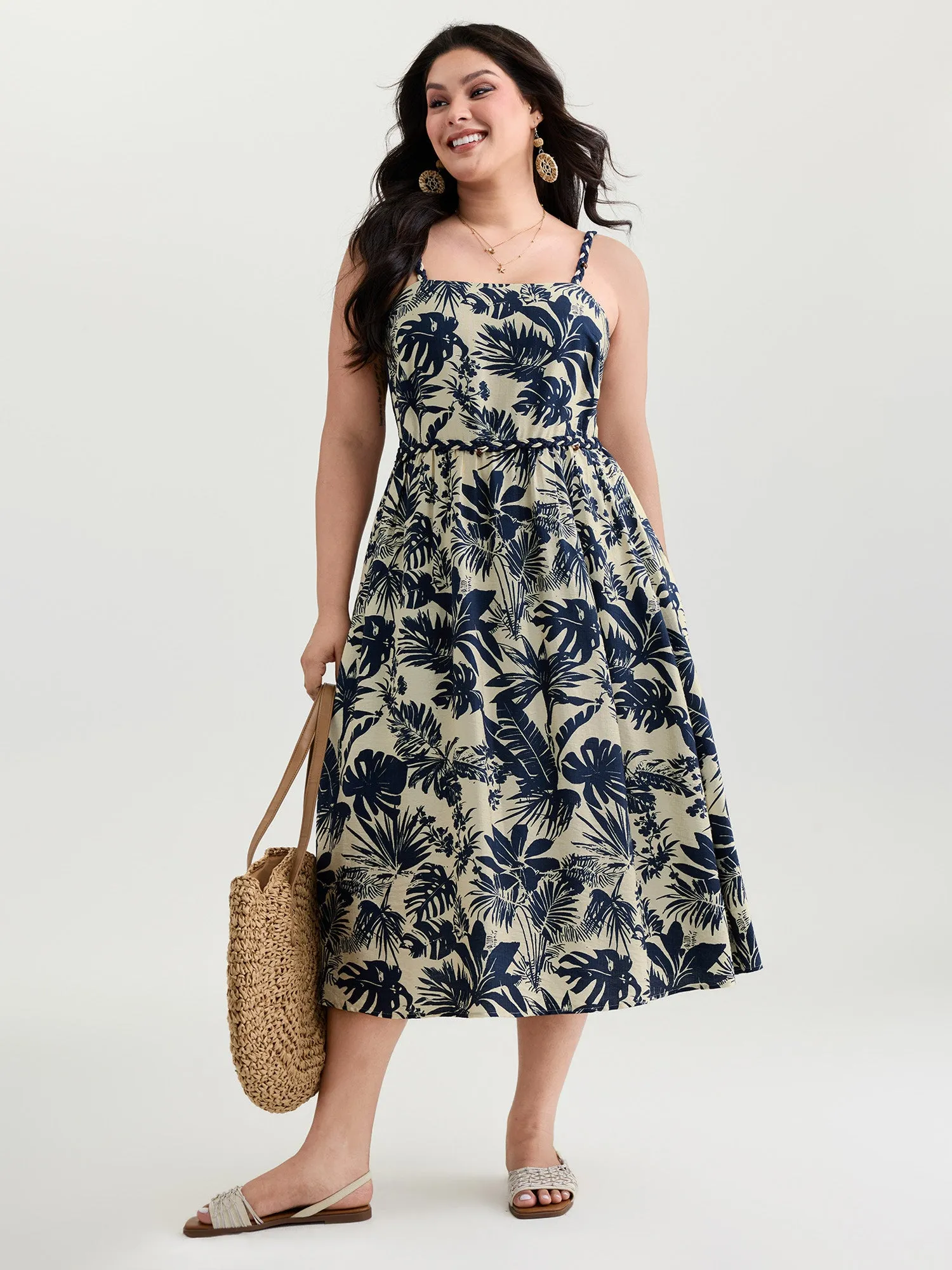 Tropical Print Stretchy Waist Midi Dress sold by Bloomchic