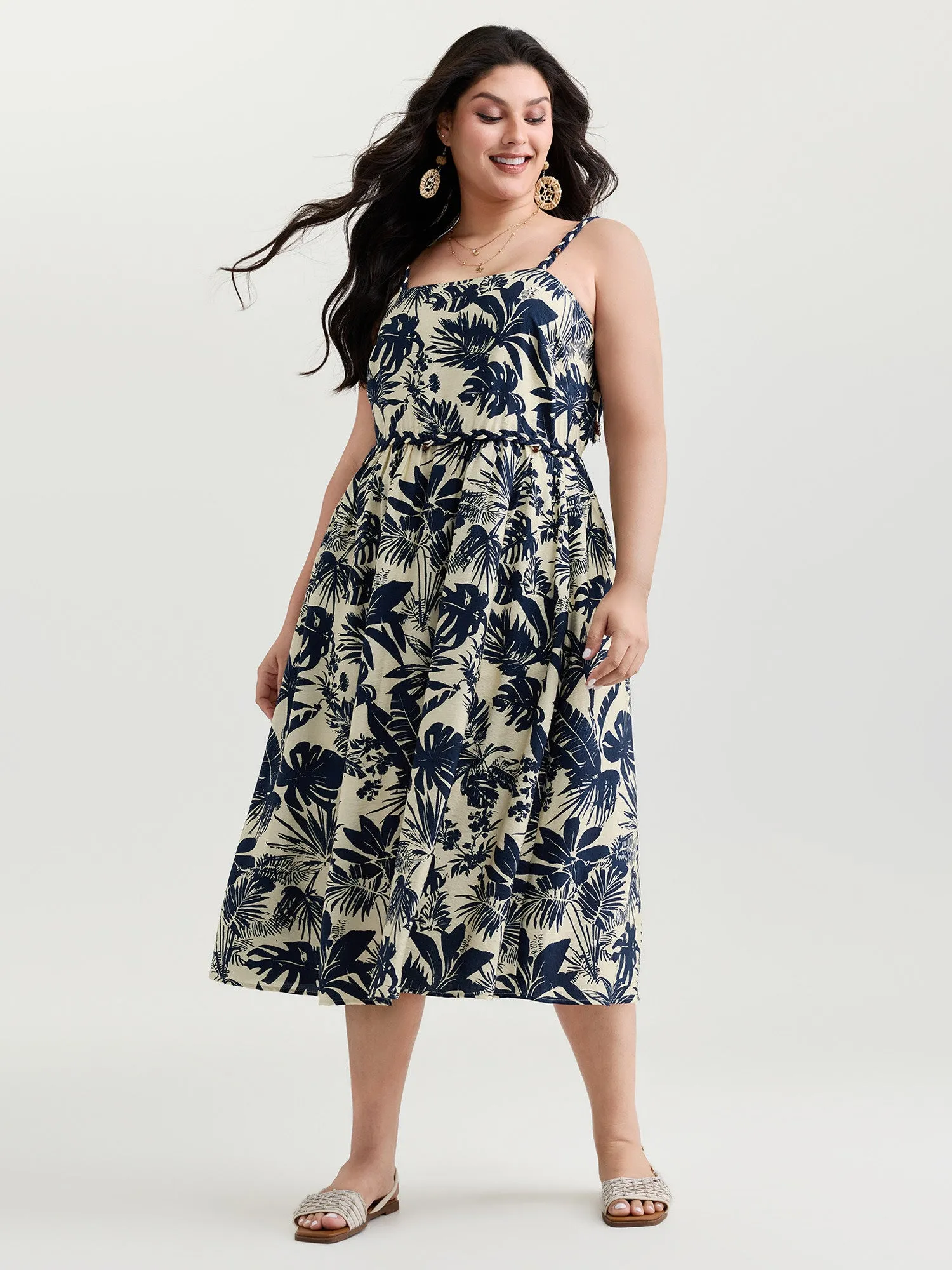 Tropical Print Stretchy Waist Midi Dress sold by Bloomchic product image thumbnail 3