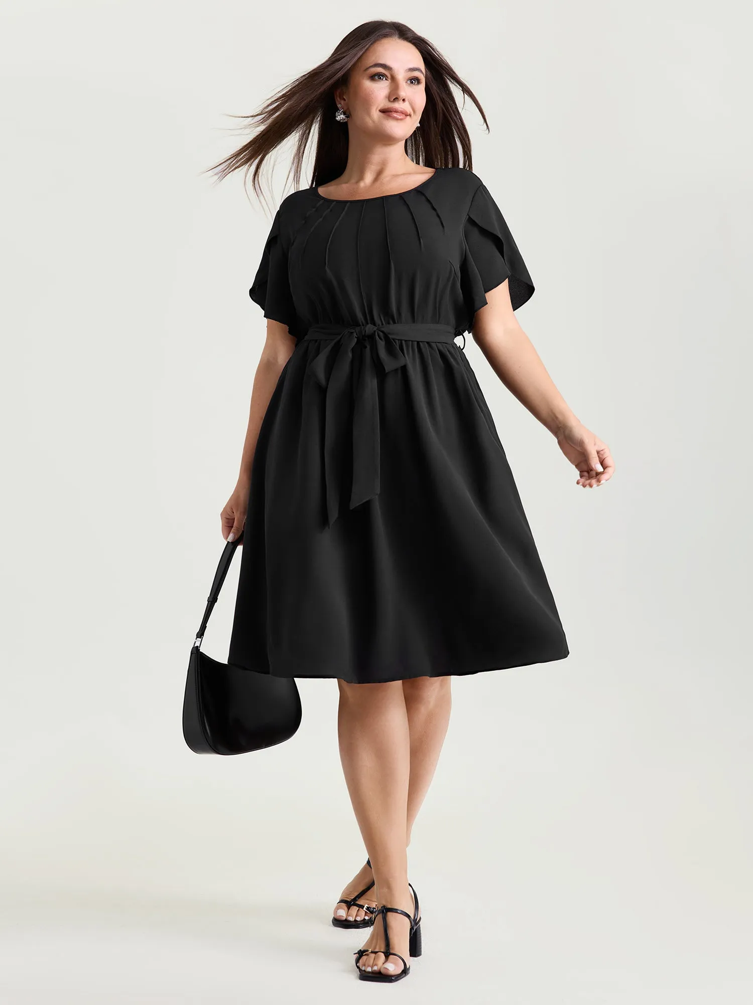 Timeless Waist-Tie Pleated Detail Mini Dress sold by Bloomchic product image thumbnail 3