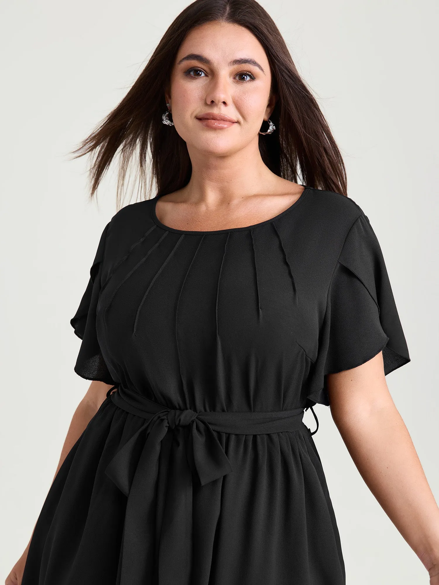 Timeless Waist-Tie Pleated Detail Mini Dress sold by Bloomchic product image thumbnail 2
