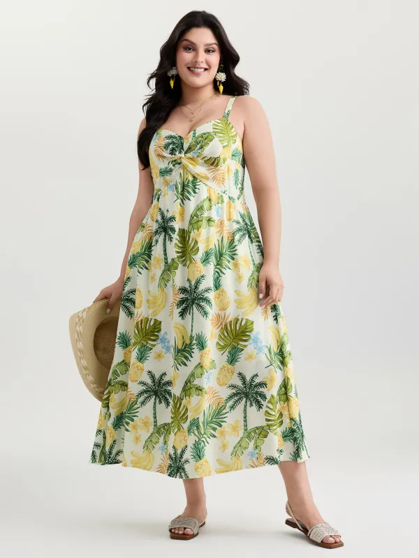 Tropical Vacation-Ready Ruched Midi Dress made by Bloomchic