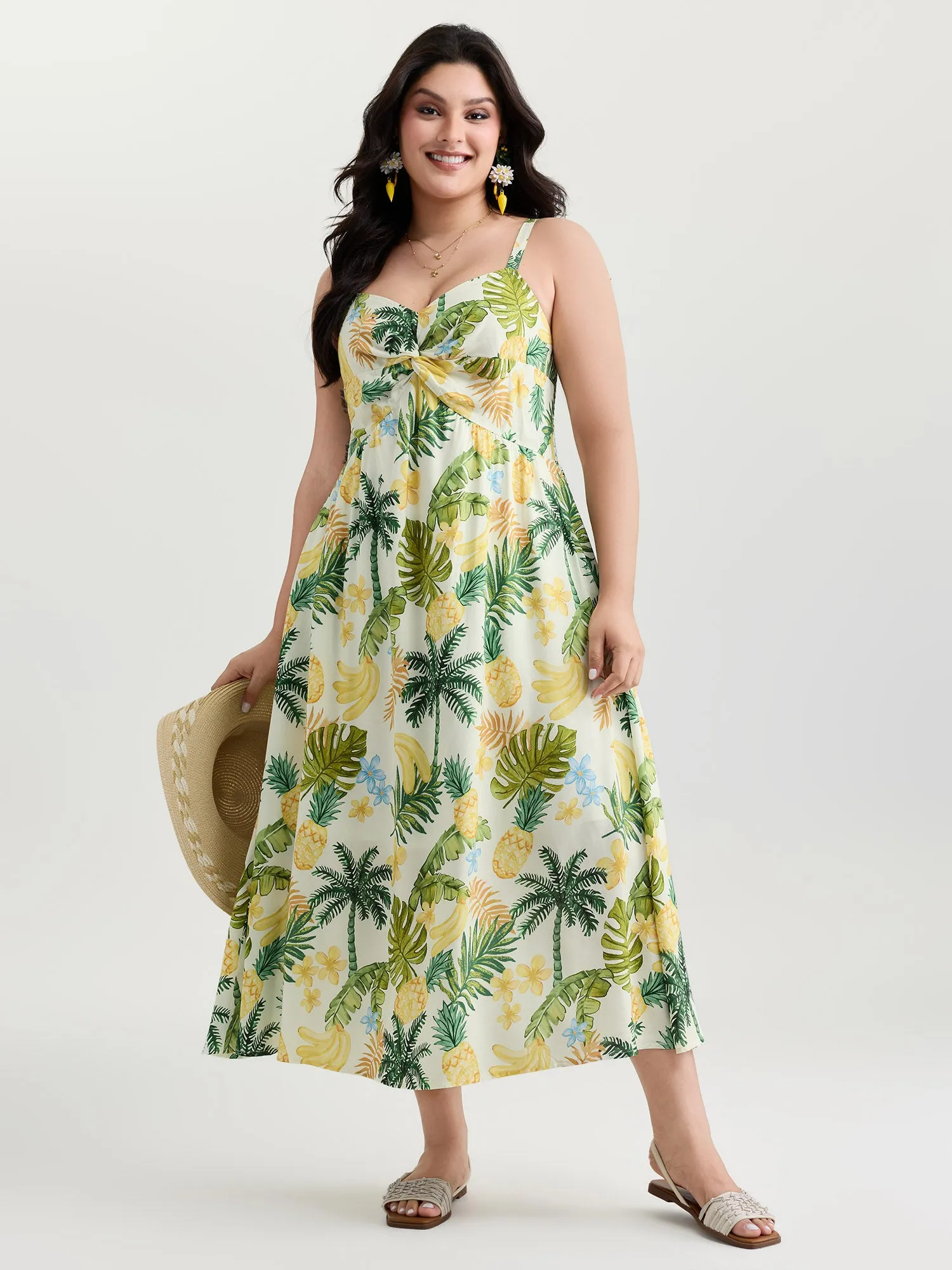Tropical Vacation-Ready Ruched Midi Dress sold by Bloomchic