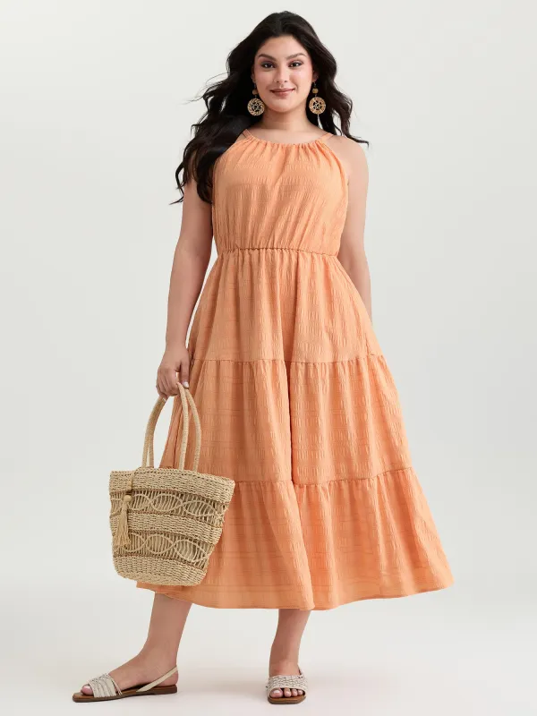 Breezy Halter-Neckline Tiered Midi Dress made by Bloomchic