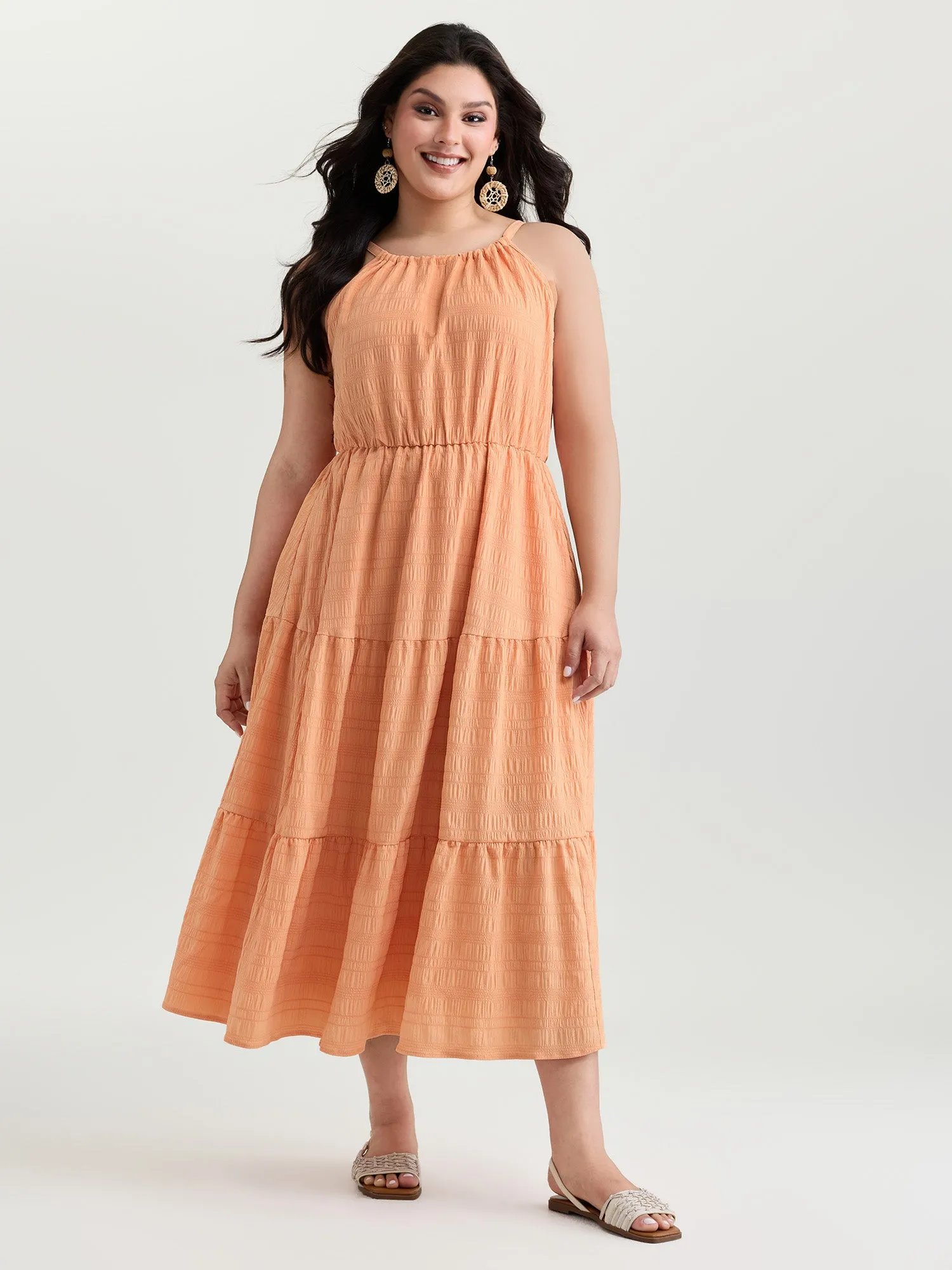 Breezy Halter-Neckline Tiered Midi Dress sold by Bloomchic product image thumbnail 3