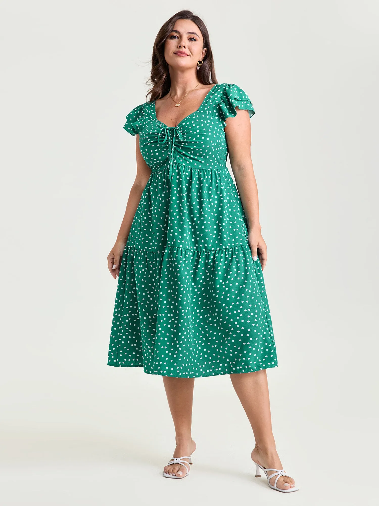 Vintage Polka Dots Ruched Bowknot Midi Dress sold by Bloomchic product image thumbnail 3
