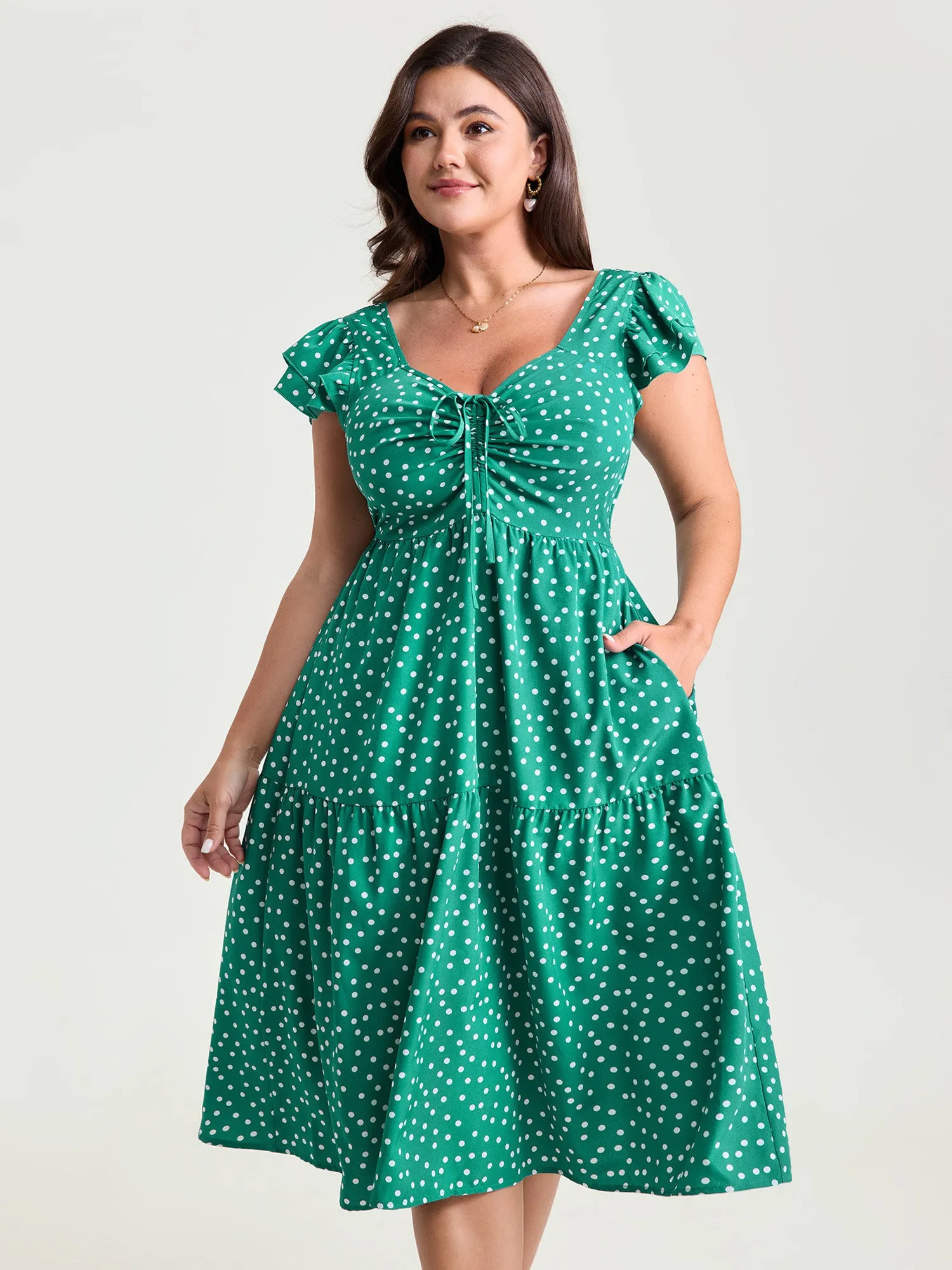 Vintage Polka Dots Ruched Bowknot Midi Dress sold by Bloomchic