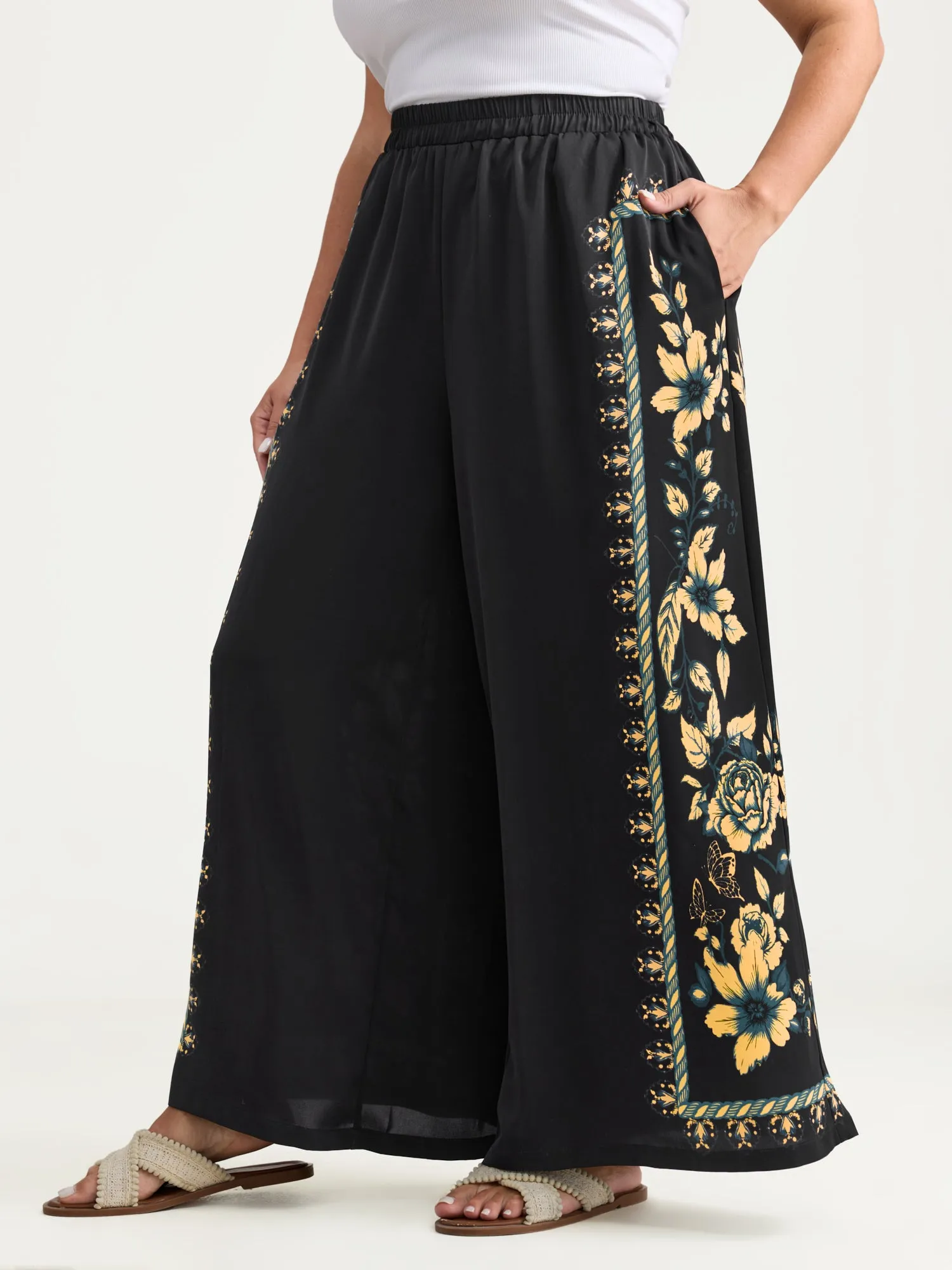 Side Floral Print Wide-Leg Pants sold by Bloomchic product image thumbnail 2