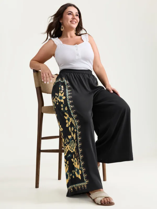 Side Floral Print Wide-Leg Pants made by Bloomchic