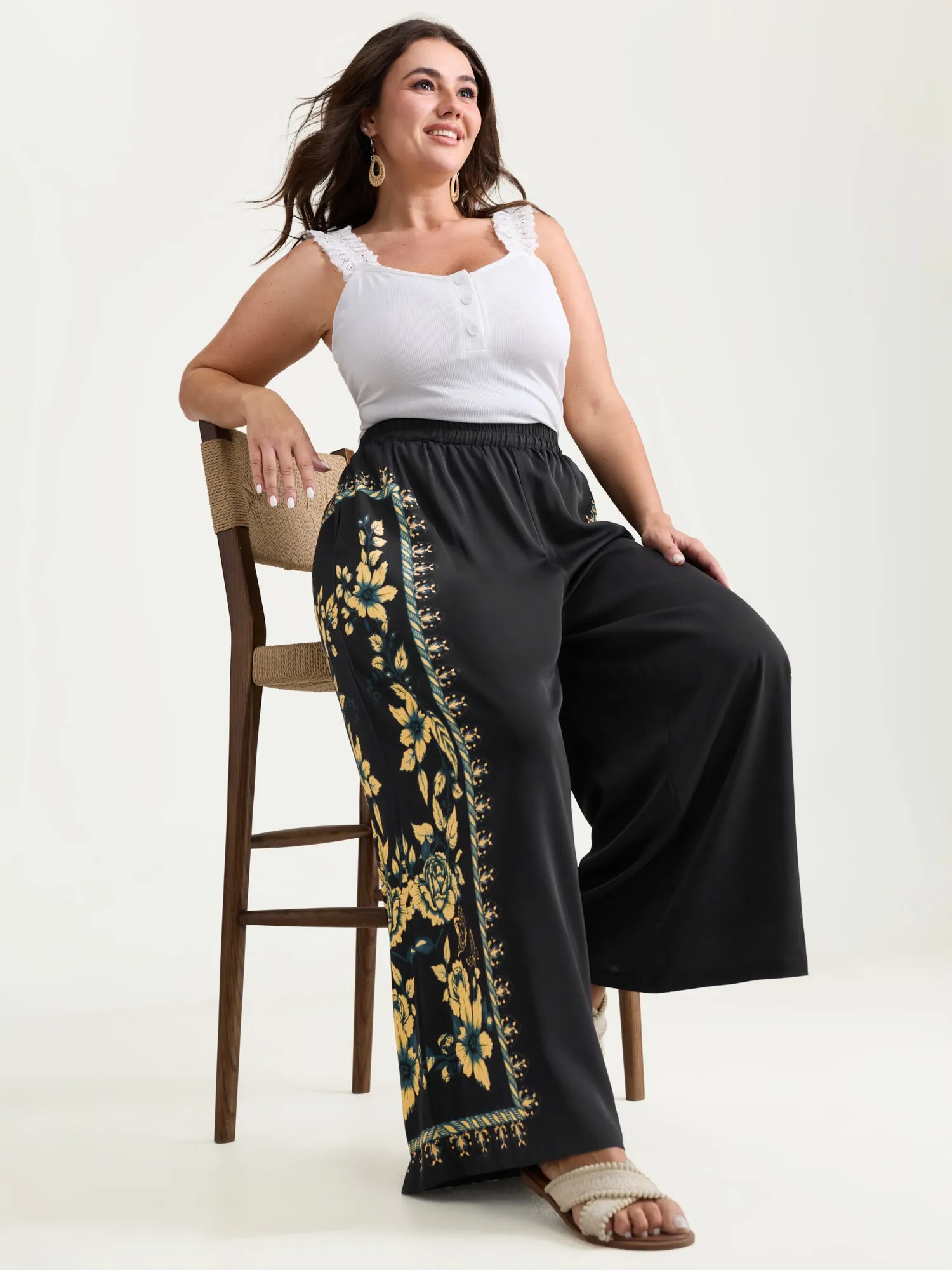 Side Floral Print Wide-Leg Pants sold by Bloomchic