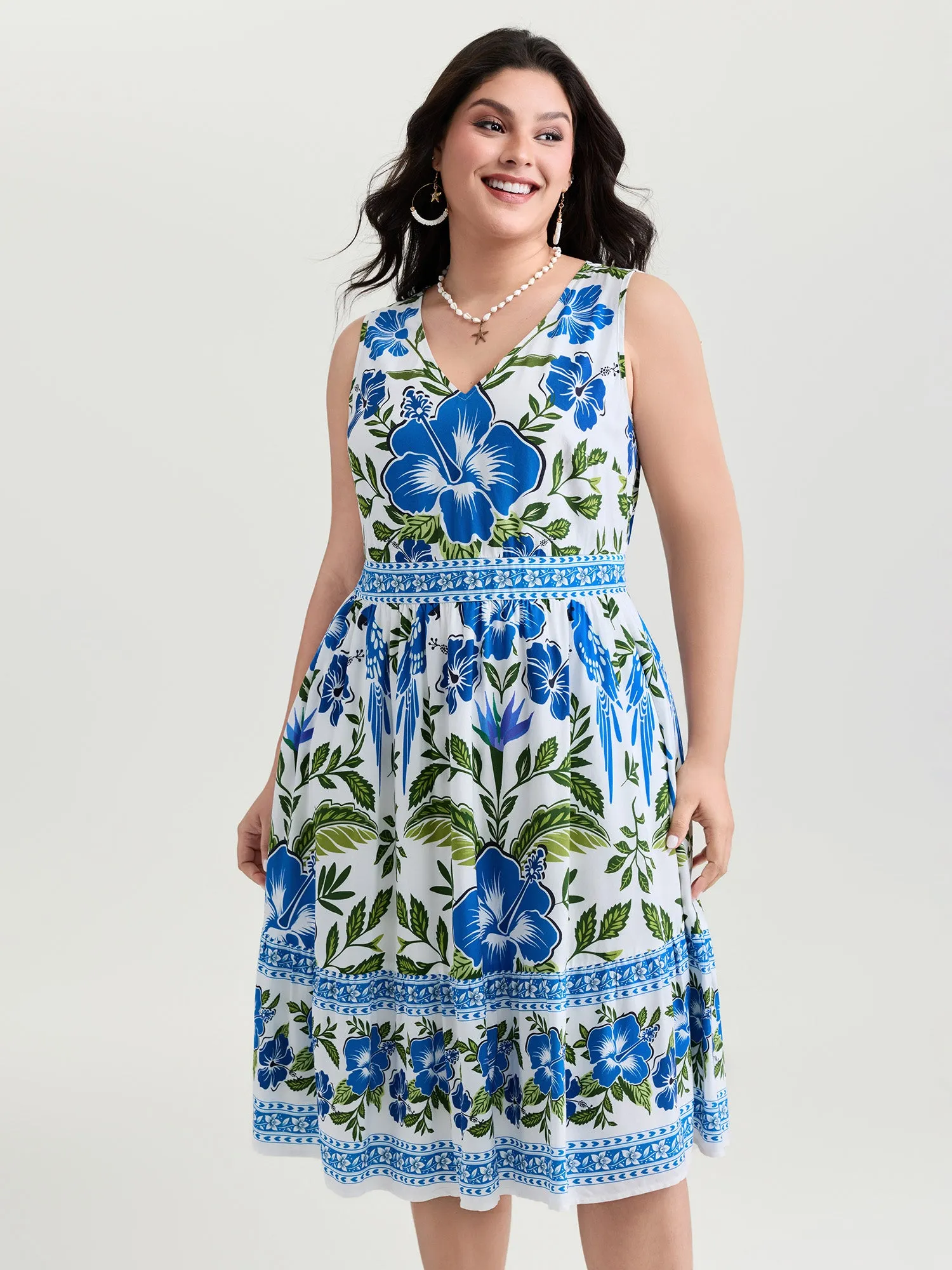 Large Floral Print Pockets Rayon Midi Dress sold by Bloomchic