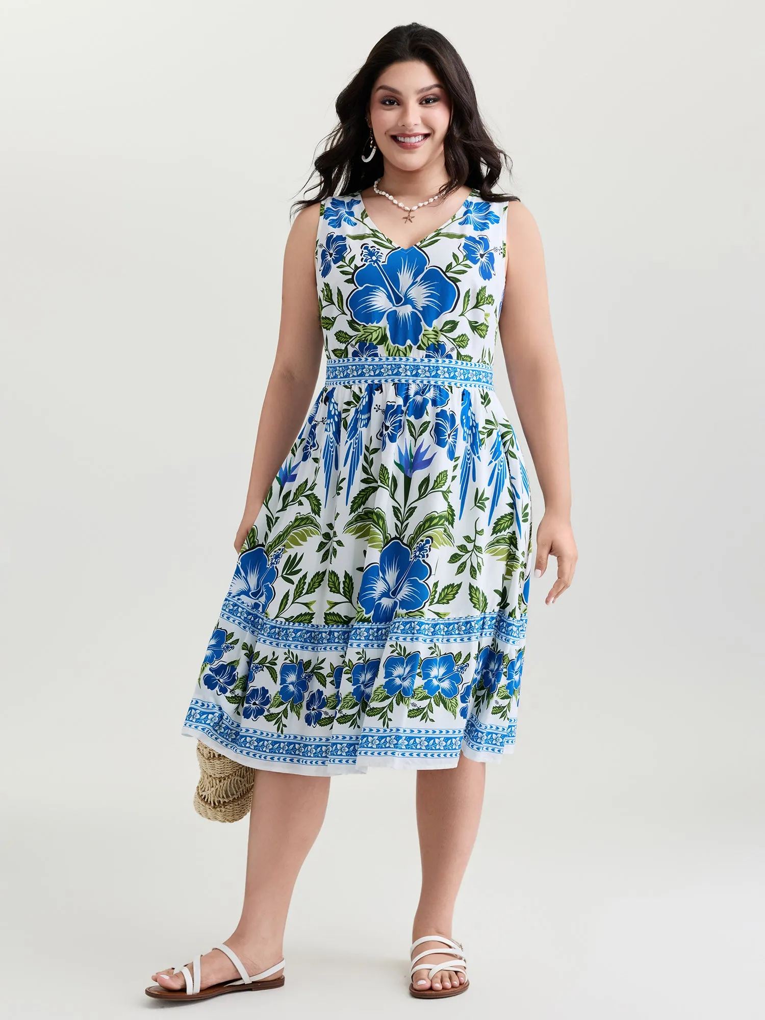 Large Floral Print Pockets Rayon Midi Dress sold by Bloomchic product image thumbnail 3