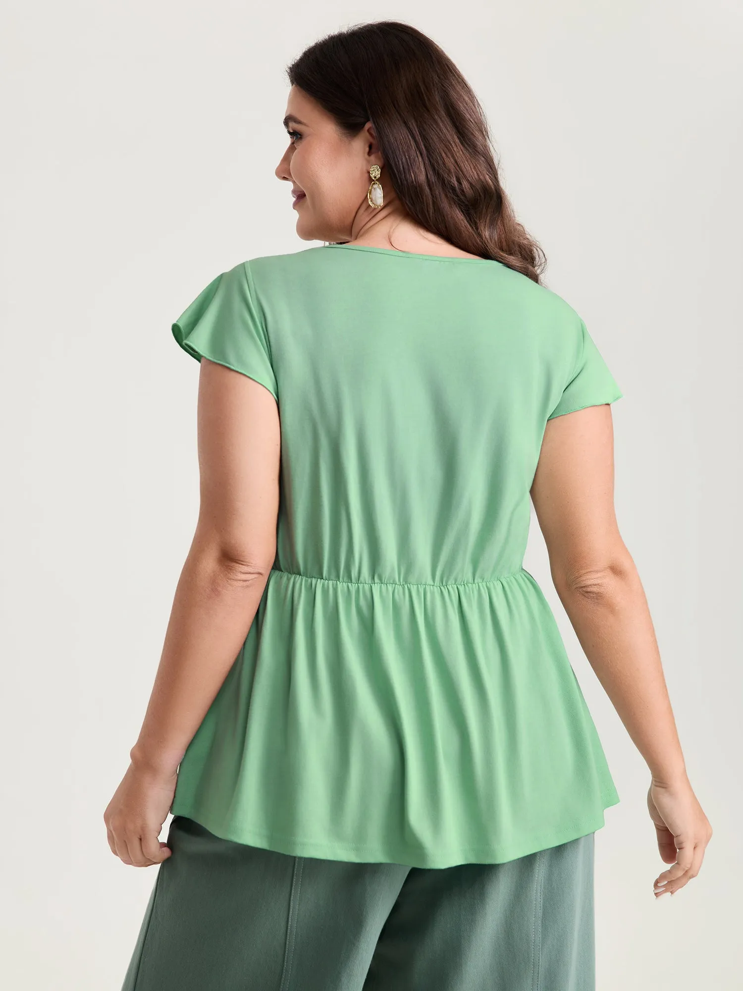 Stretchy Waist Pleated Flutter Sleeve T-Shirt sold by Bloomchic product image thumbnail 4