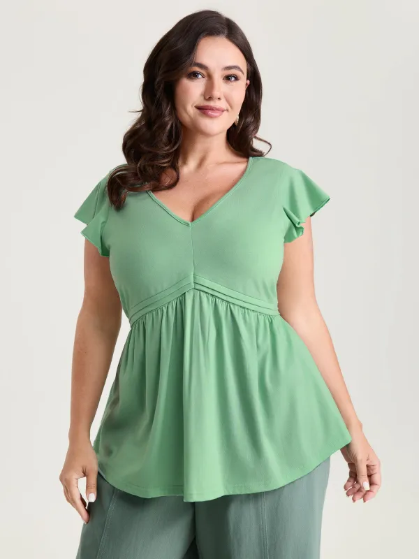 Stretchy Waist Pleated Flutter Sleeve T-Shirt made by Bloomchic
