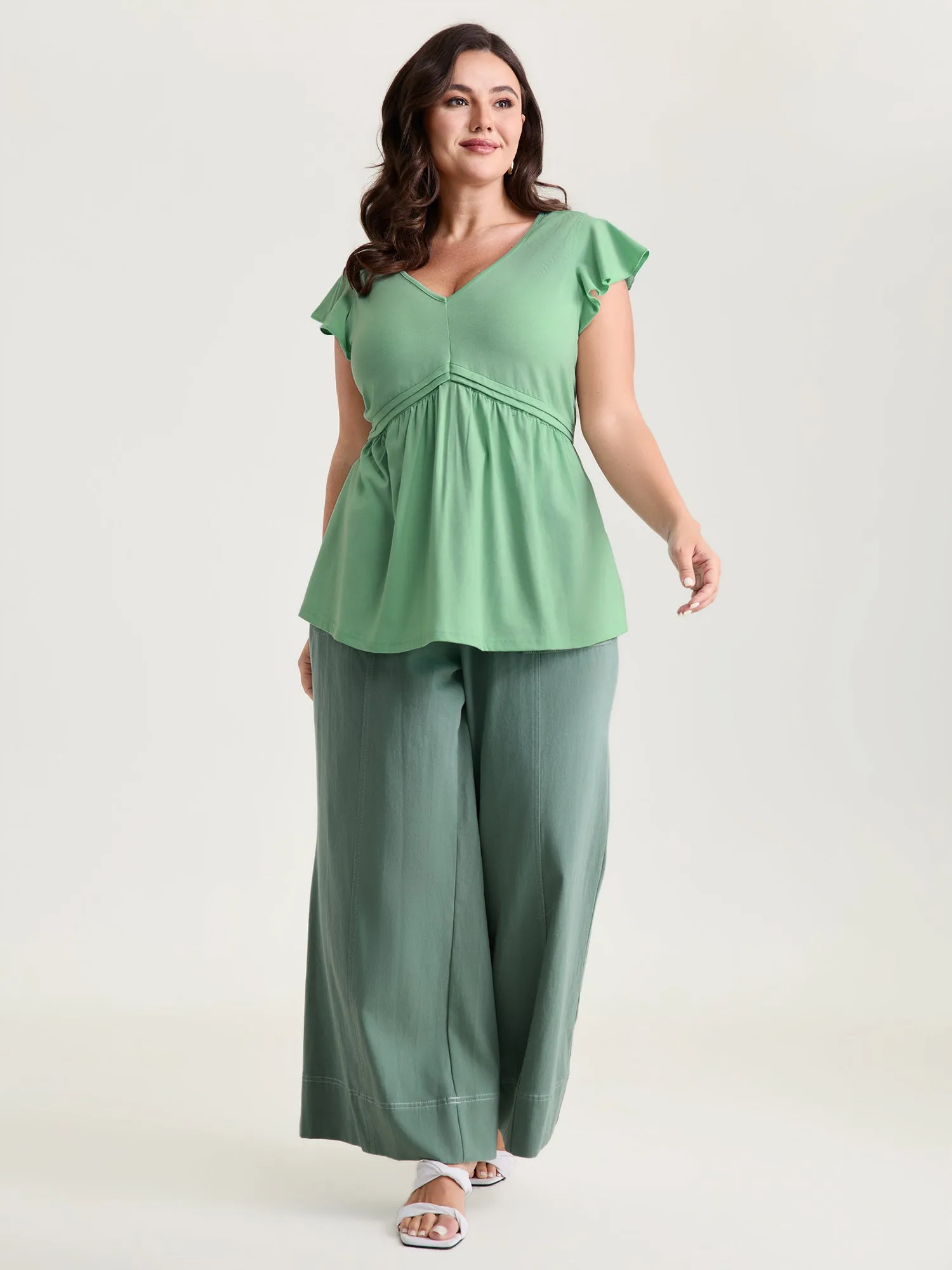 Stretchy Waist Pleated Flutter Sleeve T-Shirt sold by Bloomchic product image thumbnail 3
