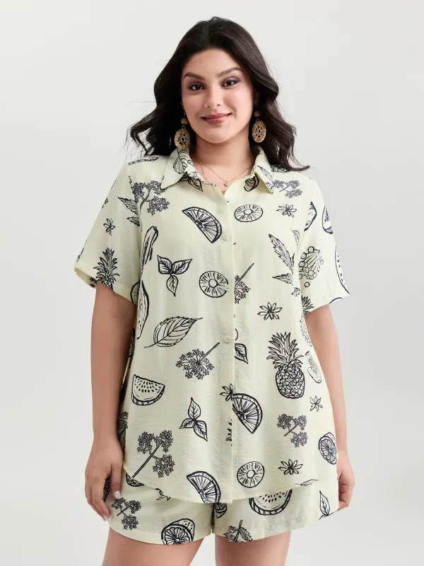 Large Fruit Print Open-Front Shirt sold by Bloomchic