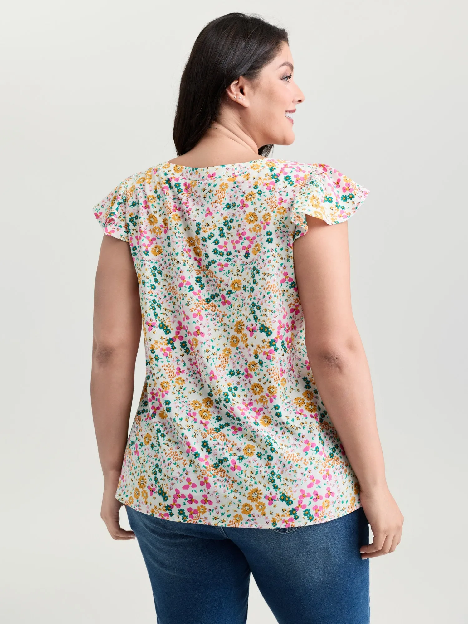 Bright Floral Print Flutter Sleeve Blouse sold by Bloomchic product image thumbnail 4